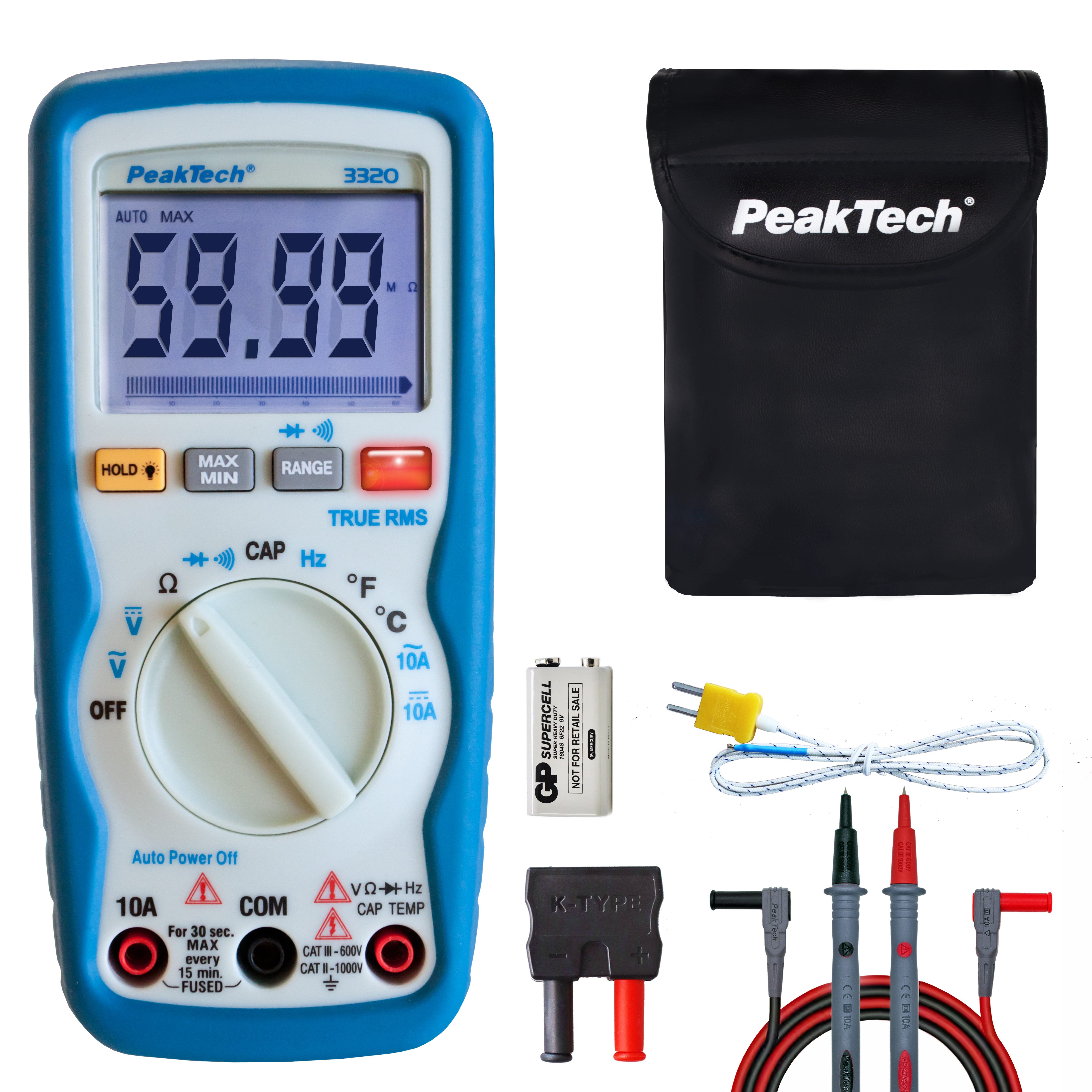 Multimeter PeakTech 3320: TrueRMS Digitalmultimeter ~ 6.000 Counts ~ 600V AC/DC
