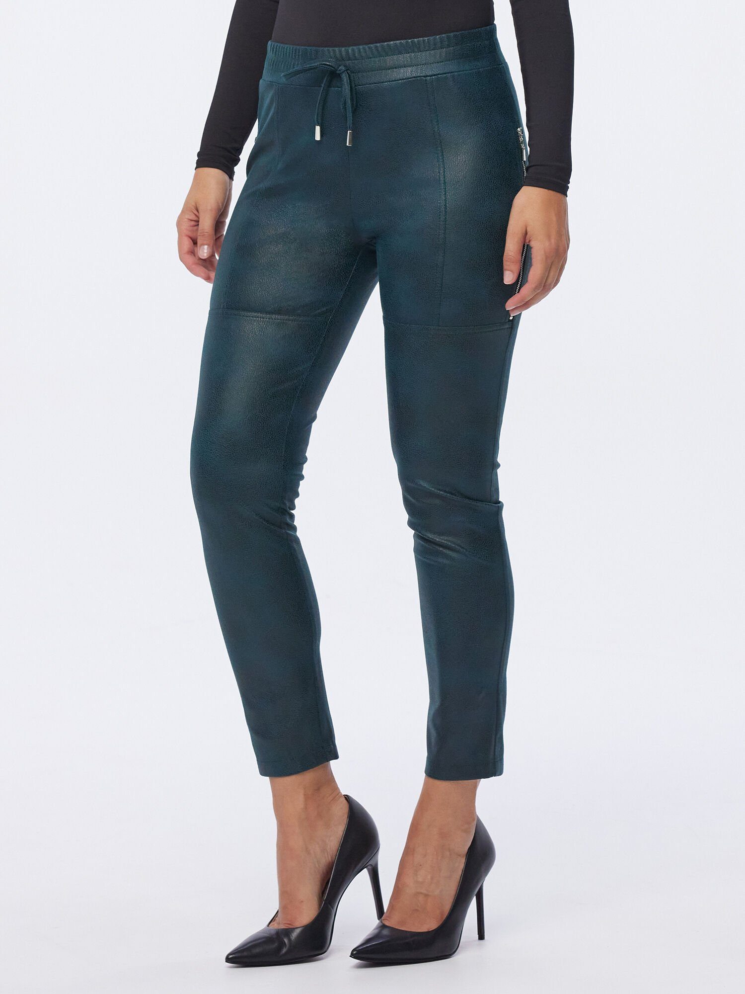 MONACO blue Jogger Pants Lederimitathose koerpernah mit Zierreißverschluss