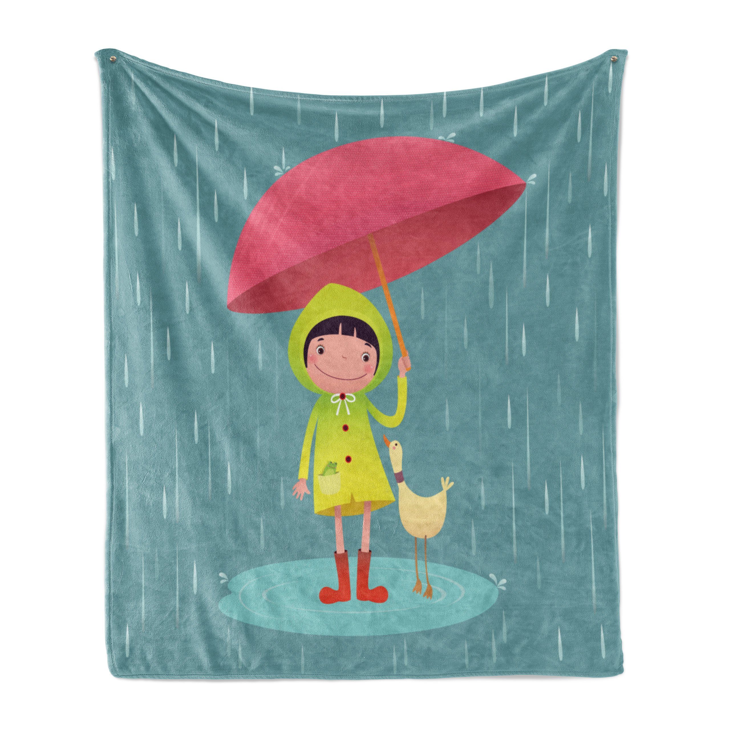 Wohndecke Regen Mädchen und Abakuhaus, Außenbereich, Gemütlicher Plüsch für Ente Freund mit den Innen-