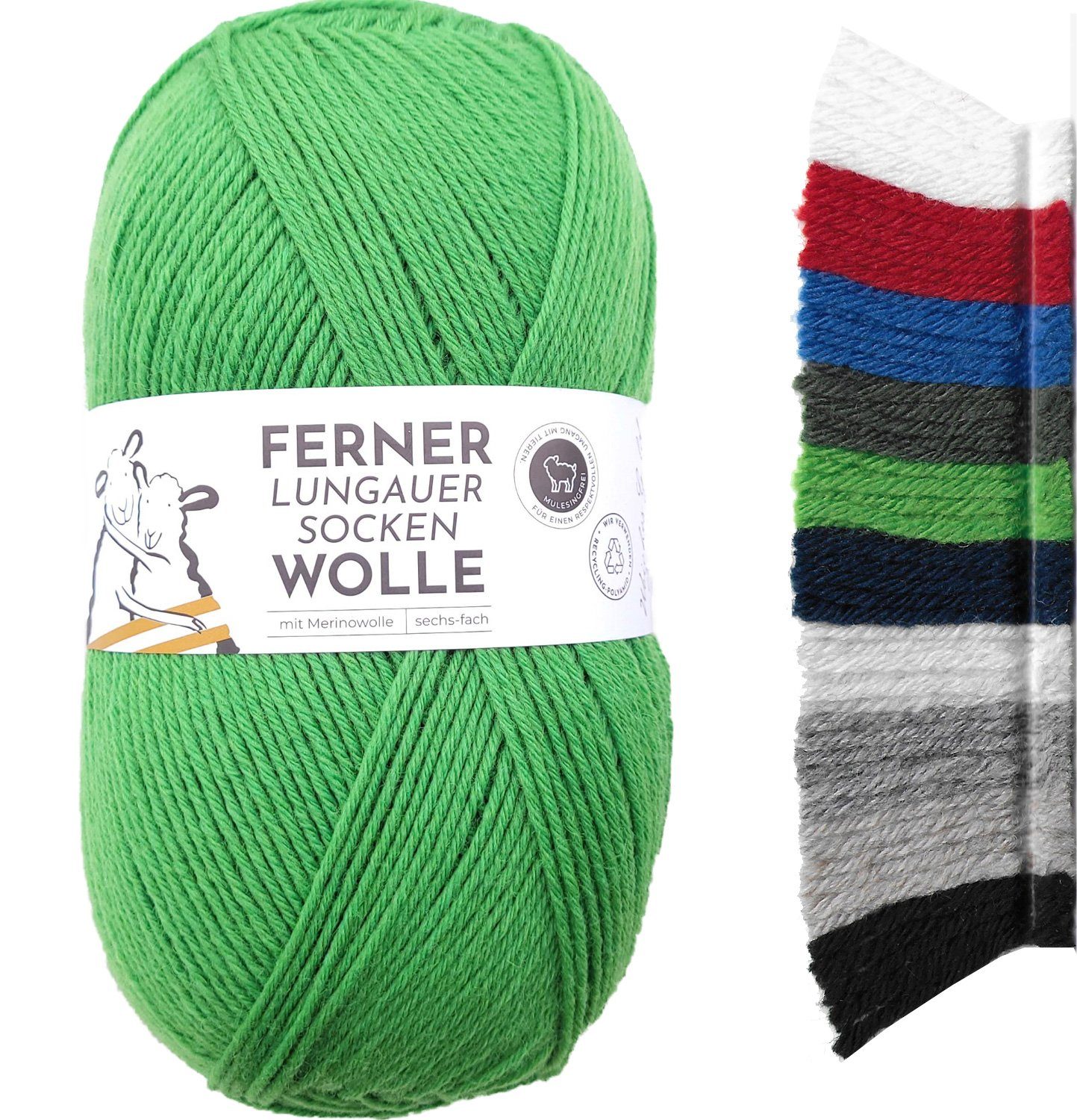 Ferner Wolle dicke Sockenwolle 6 fädig uni, zum Stricken & Häkeln mit Merinowolle Häkelwolle, 425,00 m (150g Strumpfwolle, Sockengarn 6-fach (6-ply), mit mulesingfreier Wolle