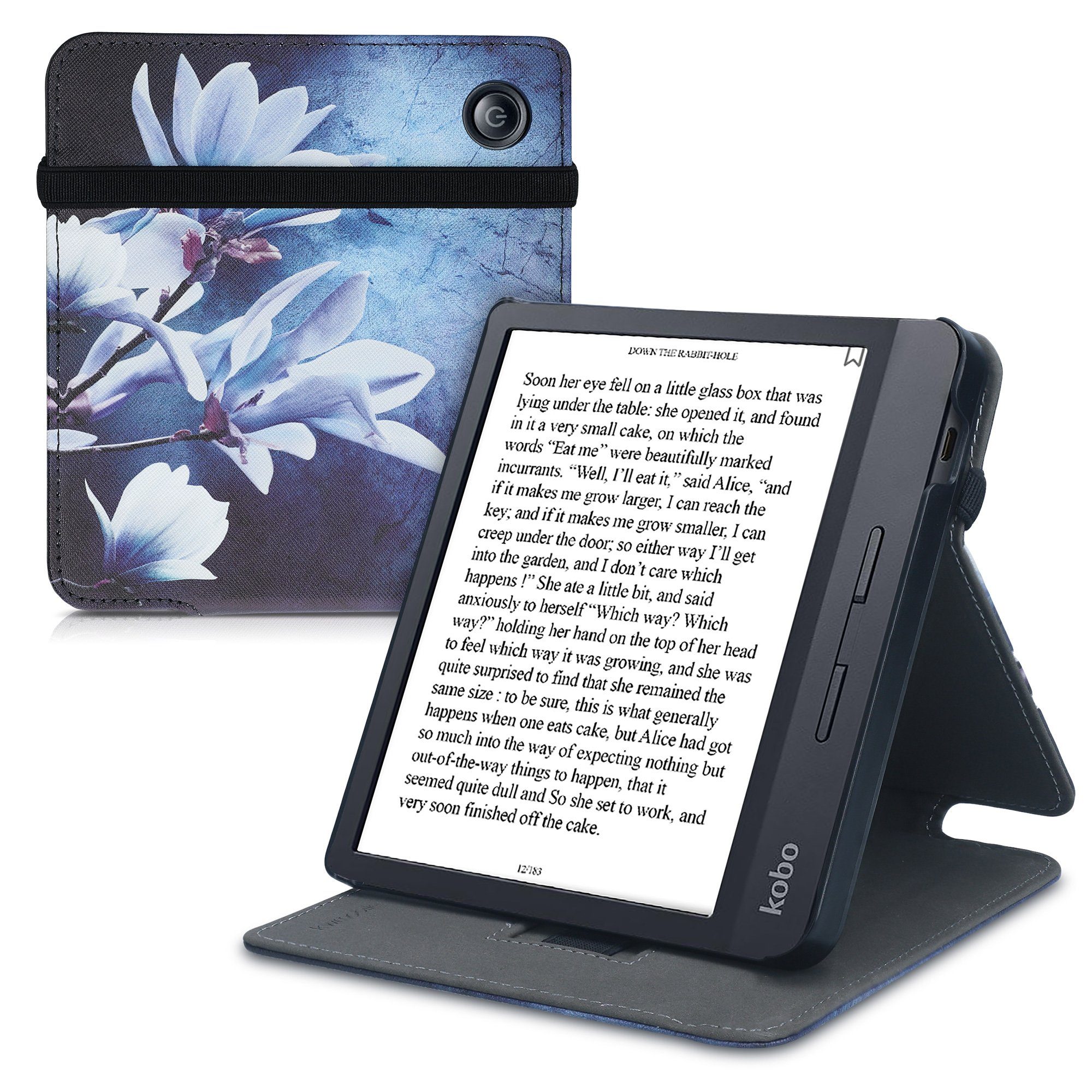 kwmobile E-Reader-Hülle Hülle für Kobo Libra H2O, Schlaufe Ständer -  e-Reader Schutzhülle - Flip Cover Case, Individueller und besonderer Look  durch verarbeitetes Design
