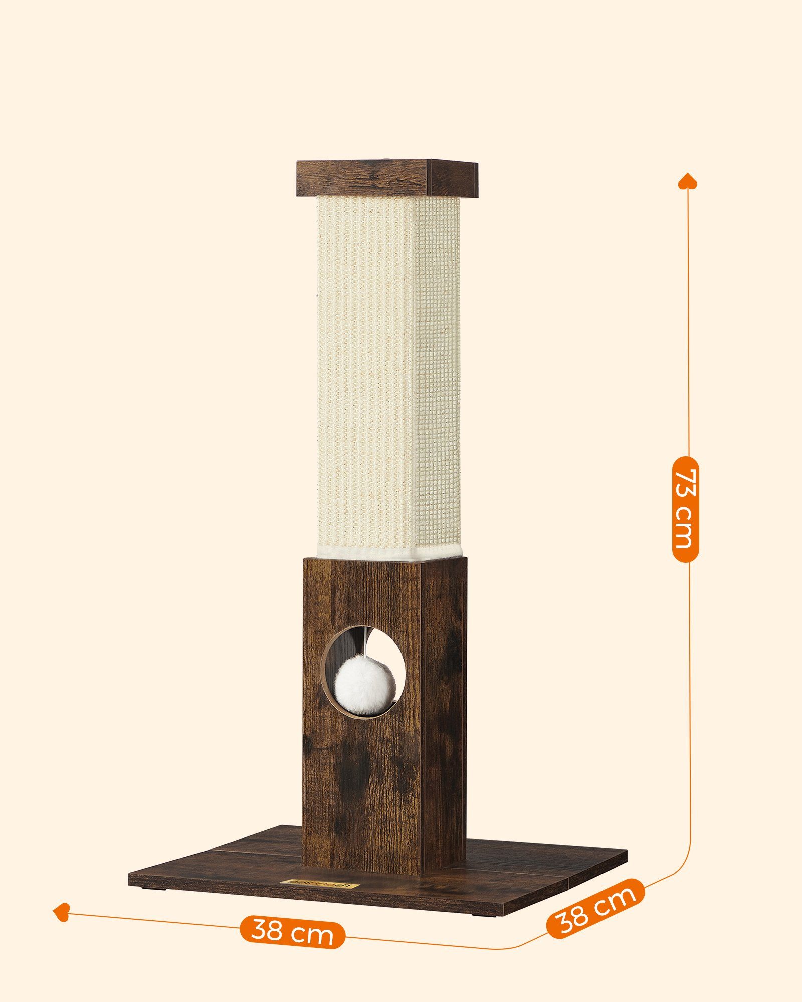 FEANDREA Kratzbaum Kratzstamm, Katzenbaum, 73cm Sisalkratzbaum, breiter Sockel, 4 Anti-Rutsch-Pads