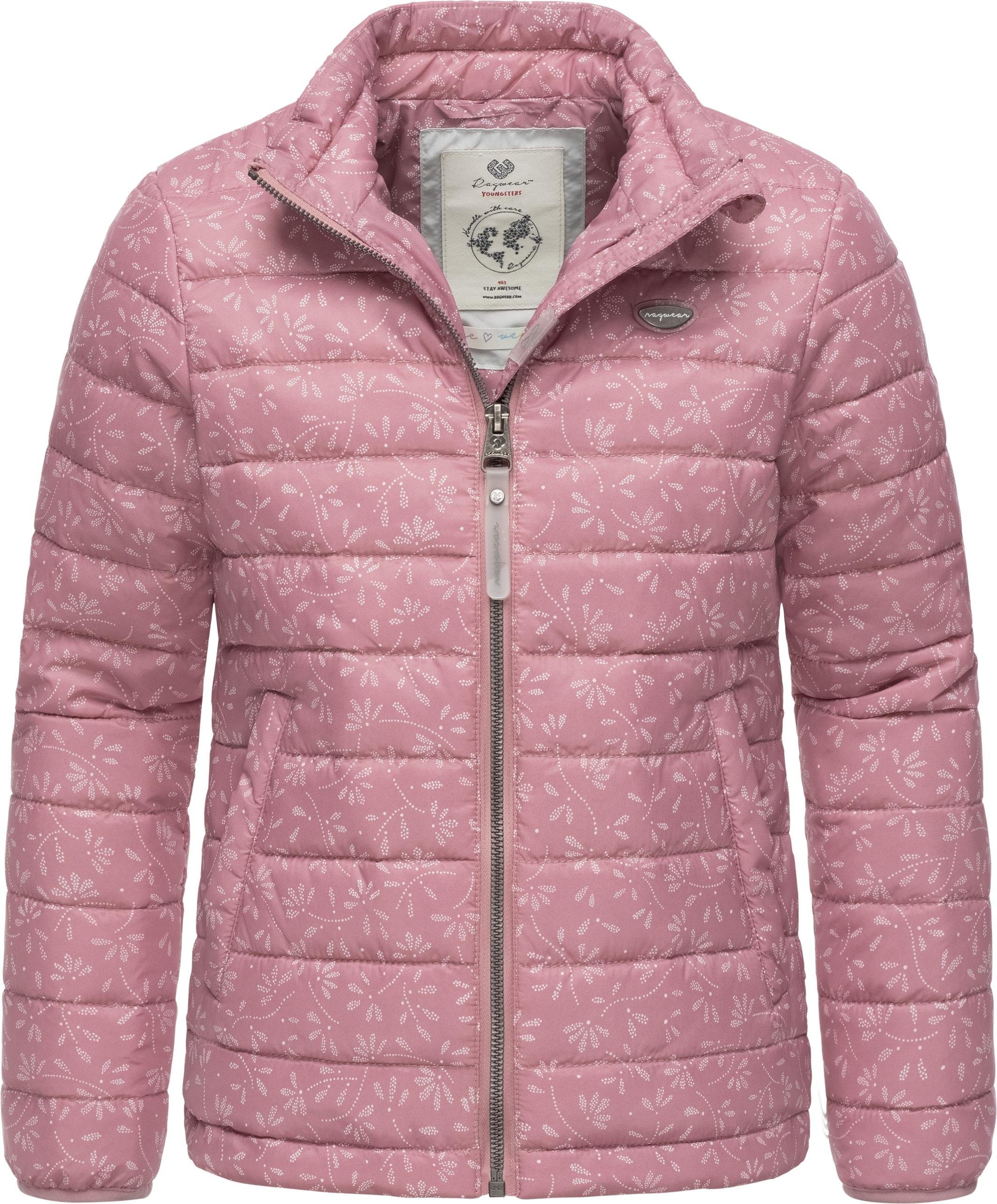 Ragwear Steppjacke rosa Blumen-Print mit Yarca Gesteppte Mädchen coolem Bloom Jacke