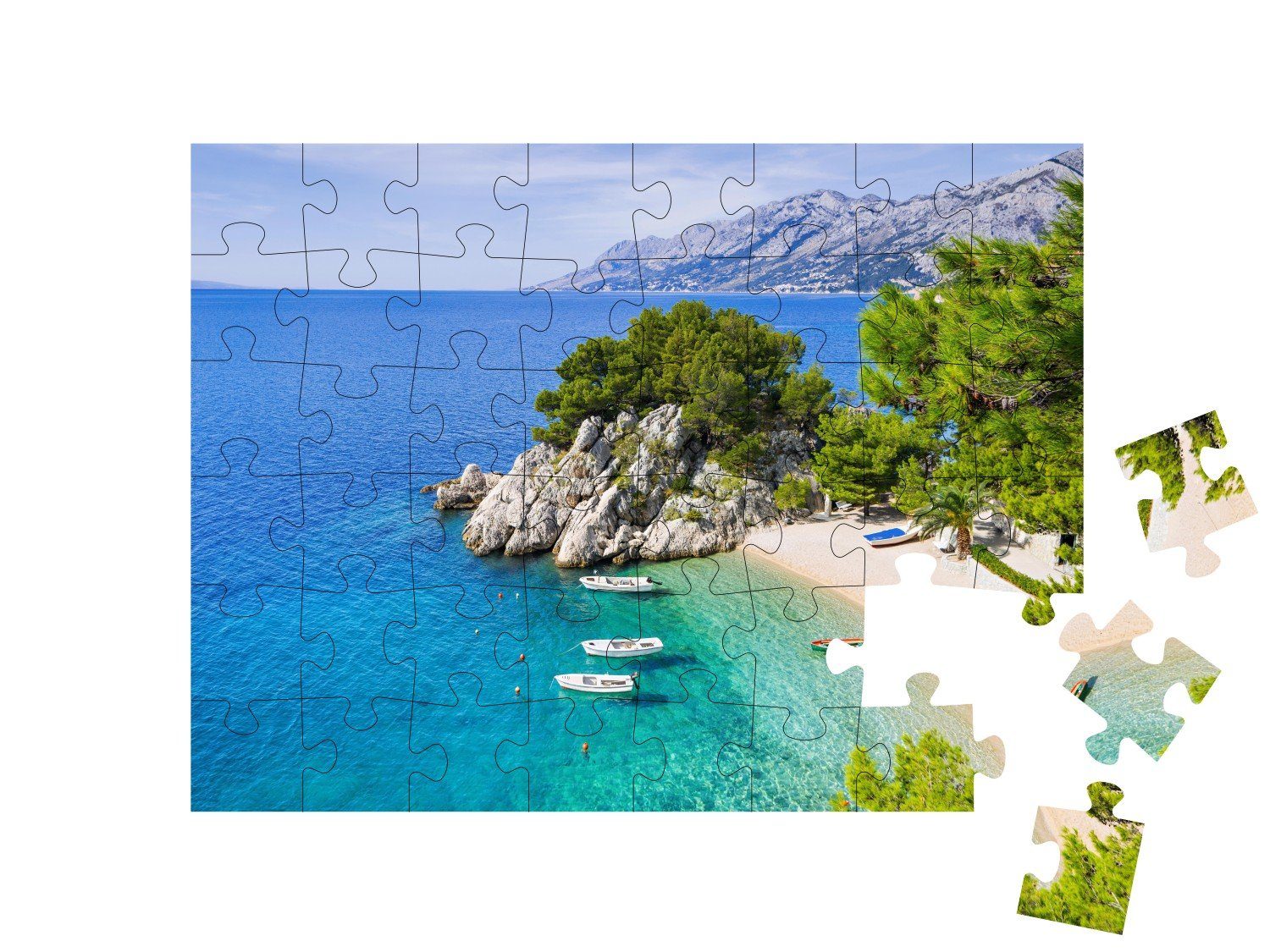 Puzzleteile, Strand: Riviera, Kroatien, & Wunderschöner Puzzle puzzleYOU Strand Makarska 48 Strand, Meer puzzleYOU-Kollektionen