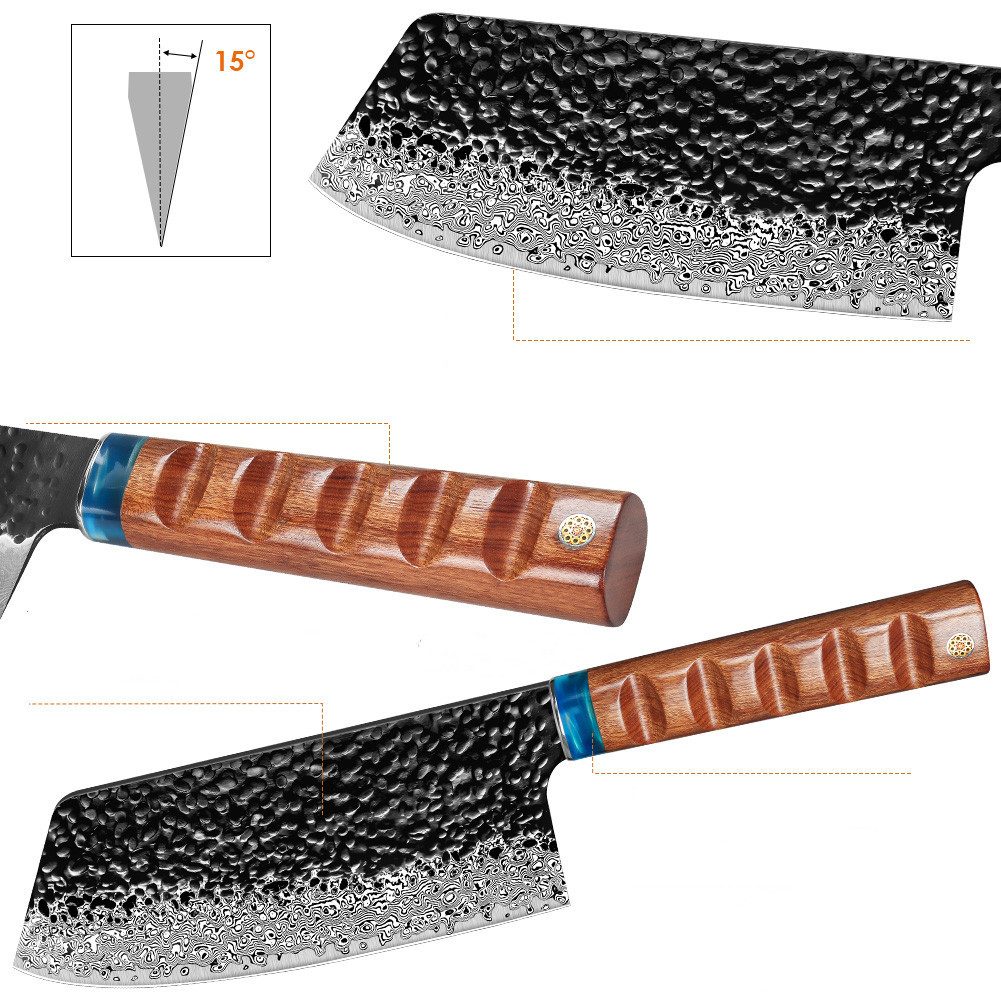 KingLux Hackmesser Damast Fleischmesser Hackmesser Damaststahl Mehrzweck Küchenmesser