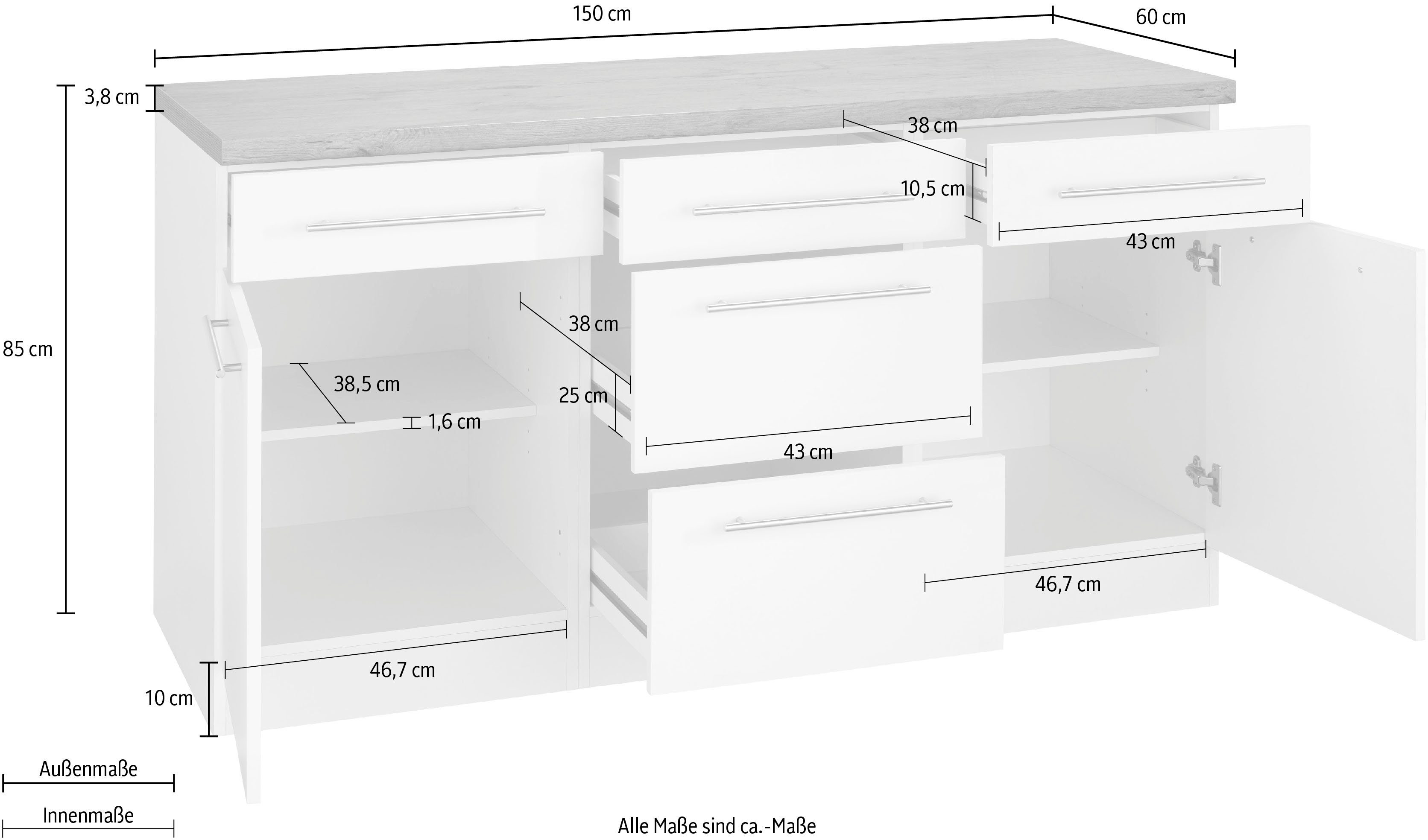 breit Anthrazit | Küchen anthrazit/anthrazit wiho 150 cm Unna Unterschrank