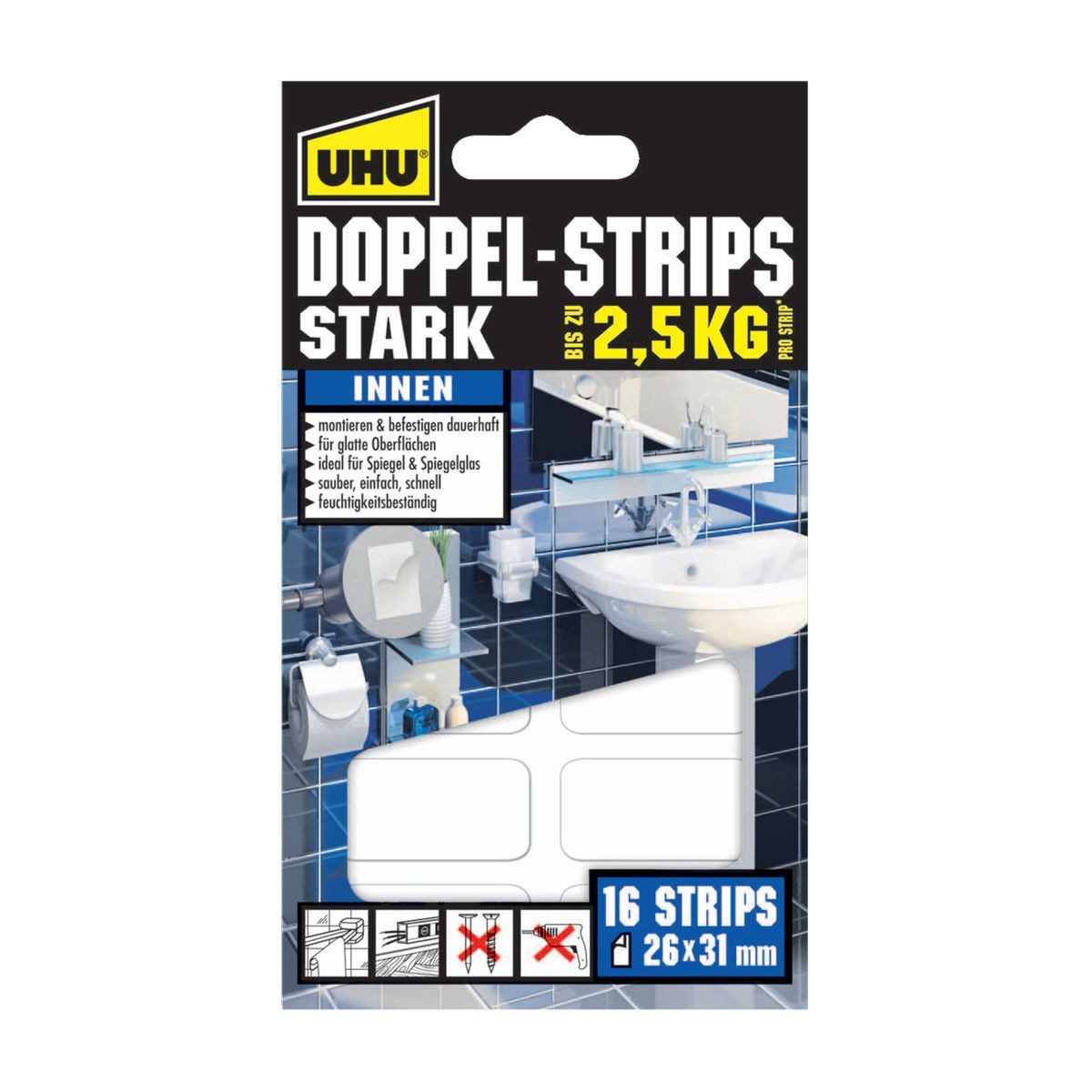 UHU Doppelklebeband UHU Doppel Strips Stark 26x31mm 16 Stück