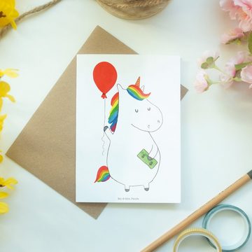 Mr. & Mrs. Panda Grußkarte Einhorn Luftballon - Weiß - Geschenk, Grußkarte, Freude, Lebenslust, Matte Innenseite