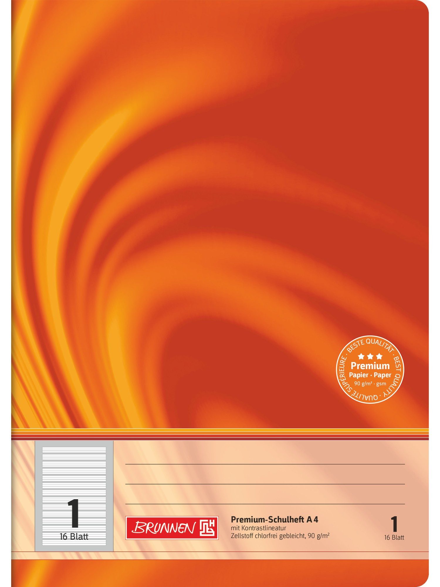 Baier & Schneider Schulheft Schulheft A4 Lineatur1 16 Blatt orange, Kontrastlineatur
