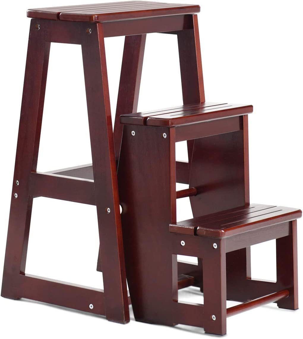 KOMFOTTEU Tritthocker Leiterstuhl 3 Stufen, aus Kiefernholz, klappbar,  Tragfähigkeit 130kg