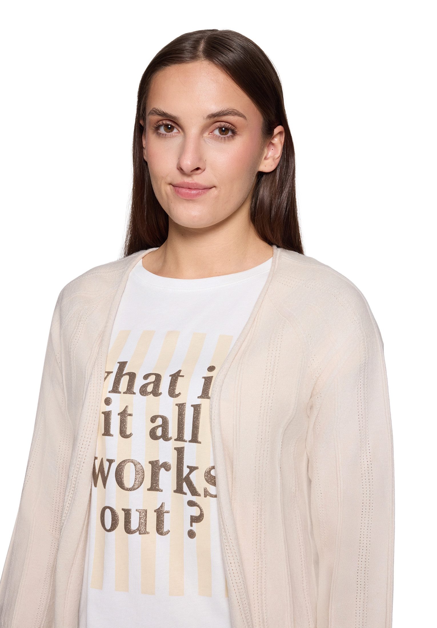 Cartoon Strickjacke Damen mit Rundhalsausschnitt (1-tlg)
