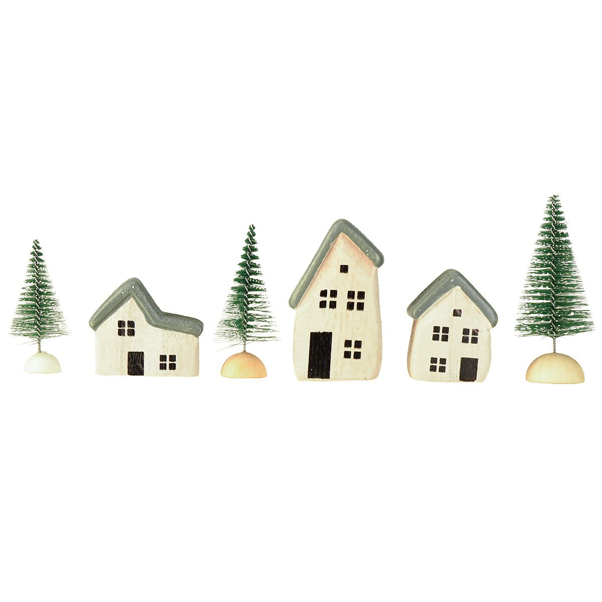 Florists Products Weihnachtsmann Weihnachtsdorf Holz Skandi Deko Miniaturhäuser 6er Set