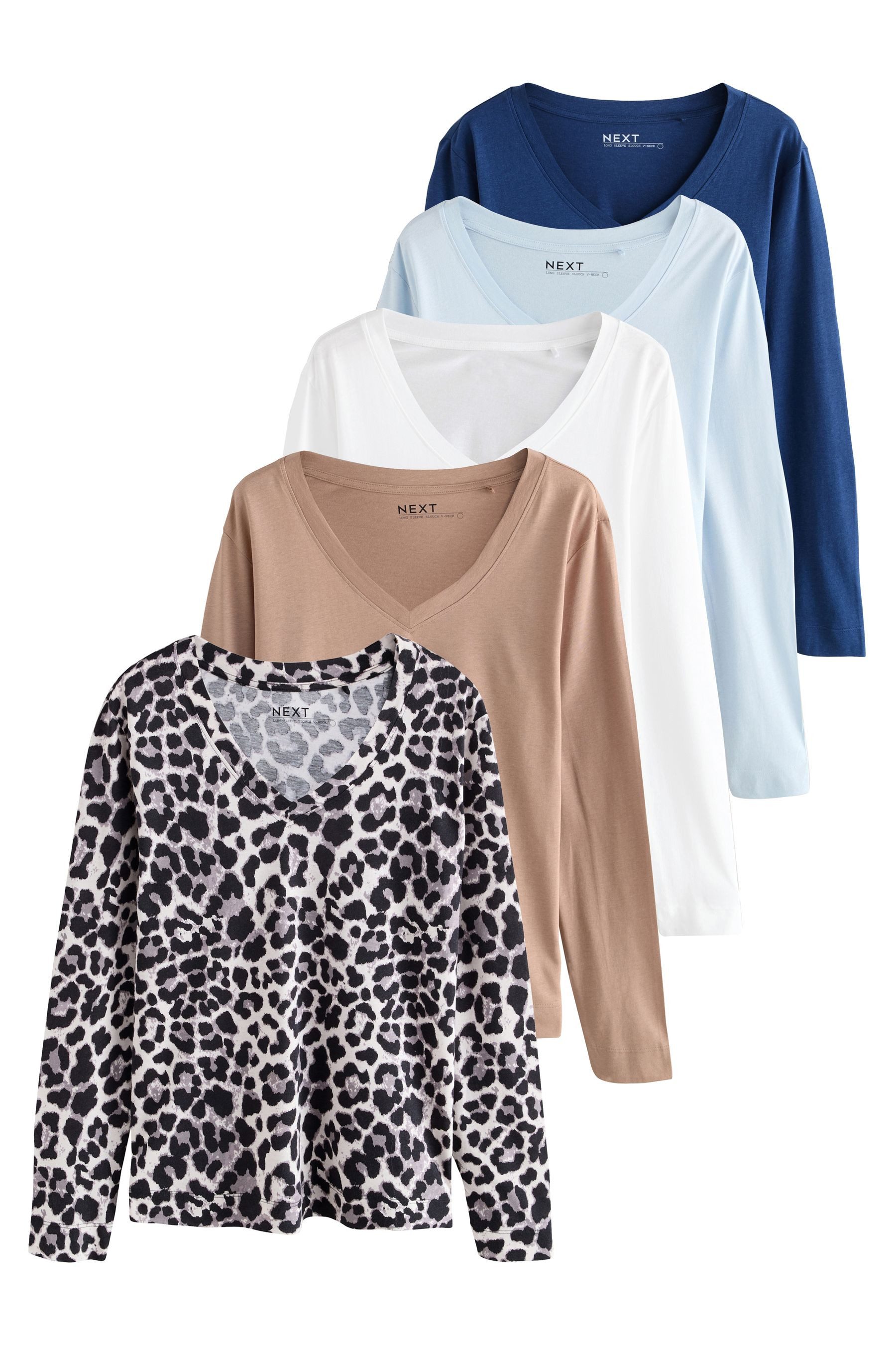 V-Shirt Langarmshirts mit V-Ausschnitt im 5er-Pack