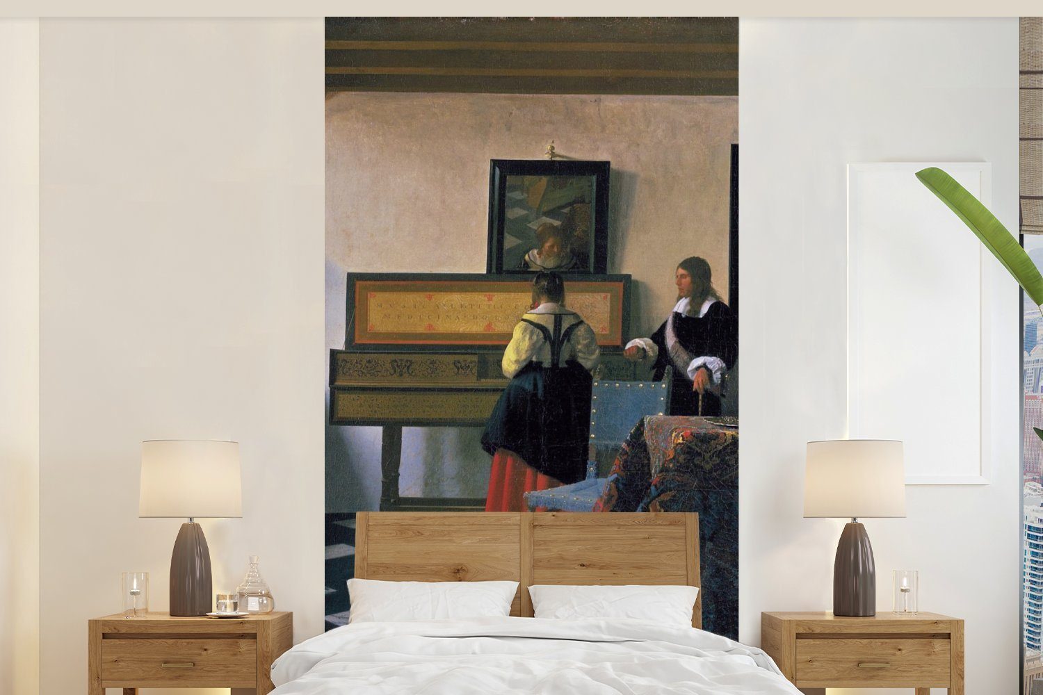 MuchoWow Fototapete Die Musikstunde - Johannes Vermeer, Matt, bedruckt, (2 St), Vliestapete für Wohnzimmer Schlafzimmer Küche, Fototapete