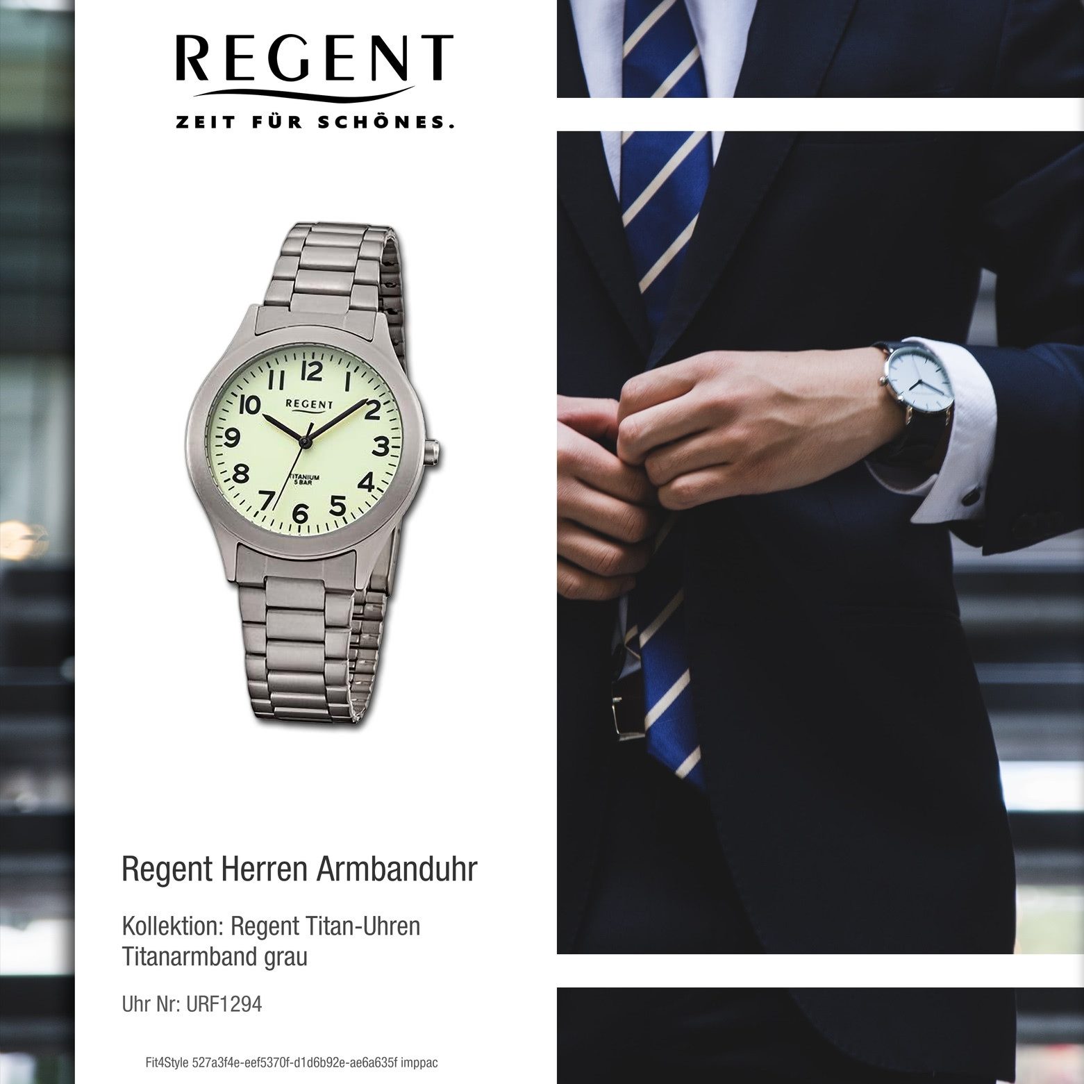 Regent Quarzuhr Regent Herren Armbanduhr Analog, (Analoguhr), Herren Armbanduhr rund, extra groß (ca. 36,4mm), Titanarmband