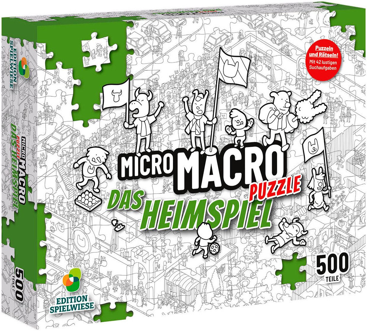 EDITION SPIELWIESE Puzzle MicroMacro Puzzle #2: Das Heimspiel, 500 Puzzleteile, Made in Germany