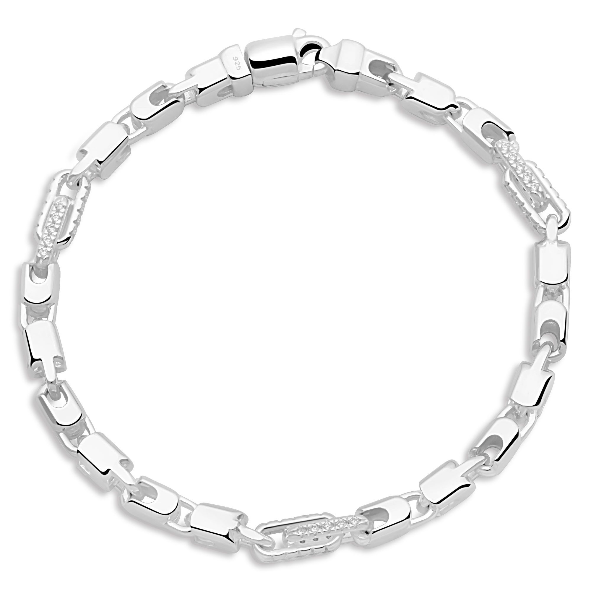 Tony Fein Silberarmband Monte Carlo Armband 4 mm 925er Silber Zirkonia Weiß Hochglanzpoliert, Made in Italy für Damen und Herren