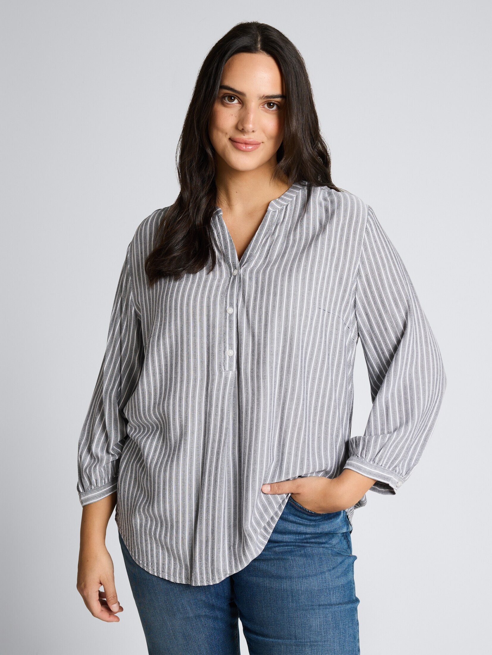 TOM TAILOR PLUS Langarmbluse Blusen & Shirts Plus Size - Bluse mit Streifen günstig online kaufen