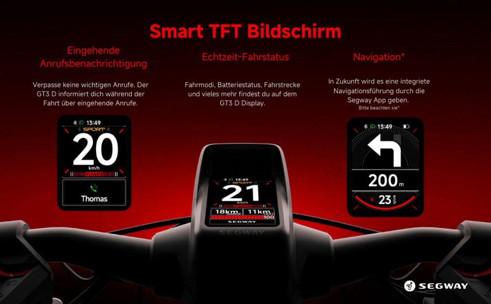 Segway E-Scooter GT3 D, 700 W, 20 km/h, (Smart TFT Display, 2400W, 11-Zoll Reifen, IPX6), mit Straßenzulassung, 95 km Eco Modus Reichweite, 150 kg Tragfähigkeit