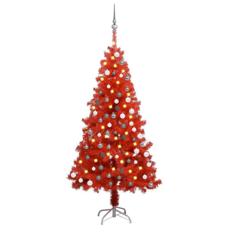 vidaXL Künstlicher Weihnachtsbaum Künstlicher Weihnachtsbaum mit LEDs & Kugeln Rot 150 cm PVC