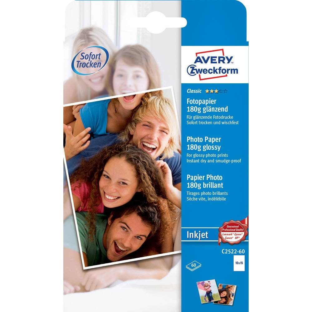 Avery Zweckform Fotopapier Classic Inkjet Fotopapier, 10x15, 180 g/m², 60 | Fotopapier