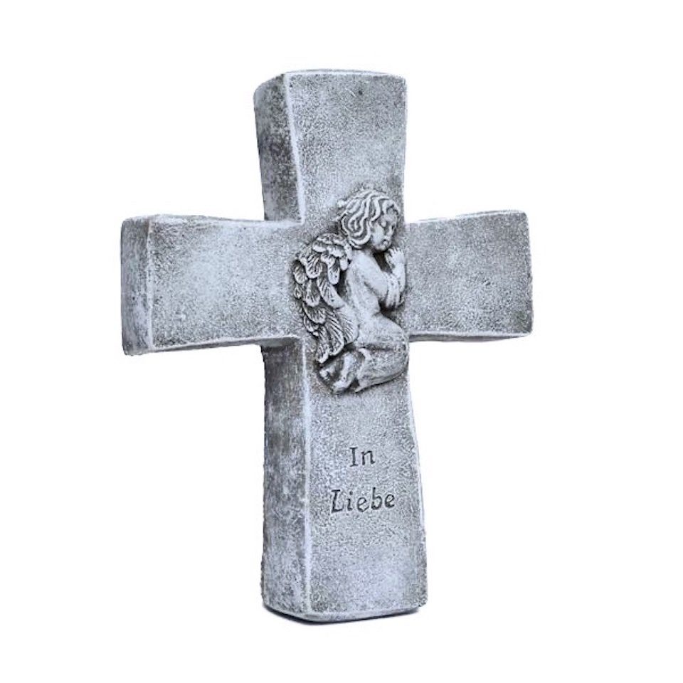 Gartenfigur Steinfigur Grabkreuz " In Liebe "