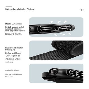 yozhiqu Mini USB-Ventilator Auto-Kopfstützenventilator-Rücksitzventilator,USB-3-Gang-, flügellos, Klettverschluss-Design, Windgeschwindigkeit mit drei Geschwindigkeiten