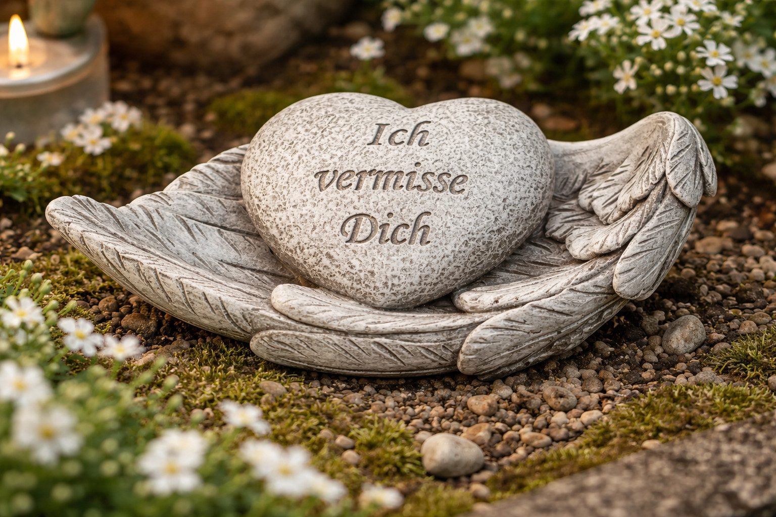 MF Grabkerze Gedenkfigur Alaria Ich vermisse Dich auf Flügel dekorative Gedenkfigur (1-tlg)