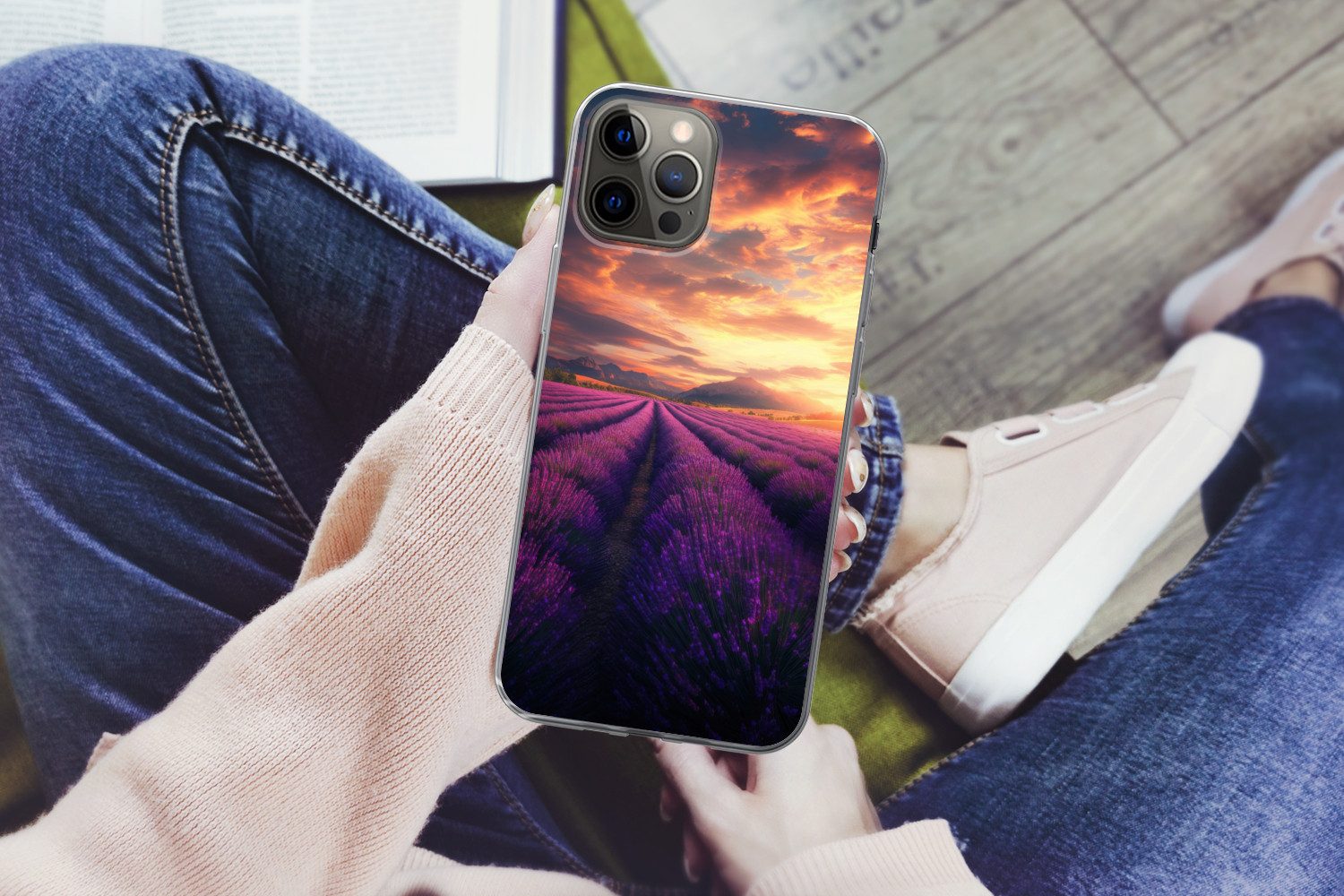 MuchoWow Handyhülle für Apple iPhone 13 Pro Max Lavendelfeld - Sonnenuntergang - Lila, Smartphone-Bumper, Print, Handy Schutzhülle Dünn