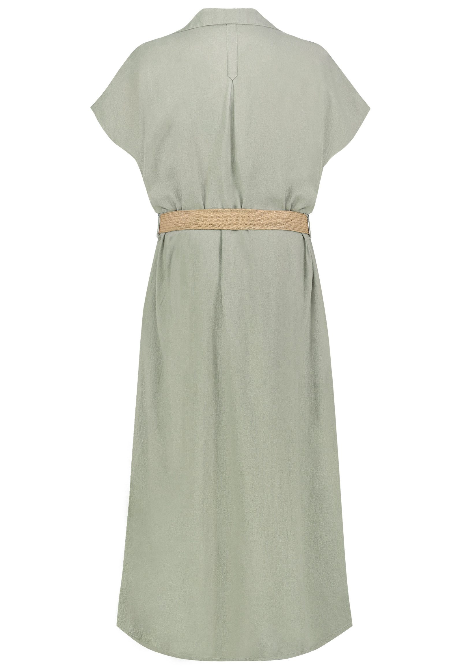 Eight2Nine A-Linien-Kleid Damen Blusenkleid mit Bastgürtel Sommerkleid, Leinen-Viskose-Mix, elastische Taille, gestreift oder uni