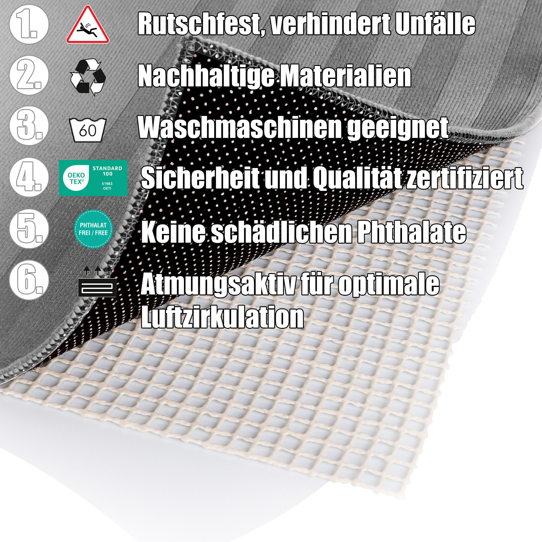 BigDean Antirutschmatte Teppich Antirutschunterlage individuell zuschneidbar, Packung, 1-St., Antirutschmatte, Vielseitig Verwendbar, Sicherer Halt, Individuell – Bild 4 von 5
