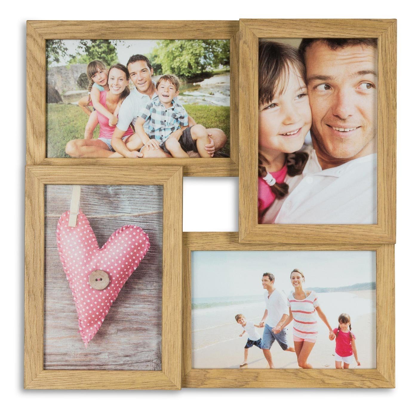 Levandeo® Bilderrahmen Collage, levandeo Bilderrahmen Collage 28x28cm 4 Fotos 10x15 Eiche MDF Holz