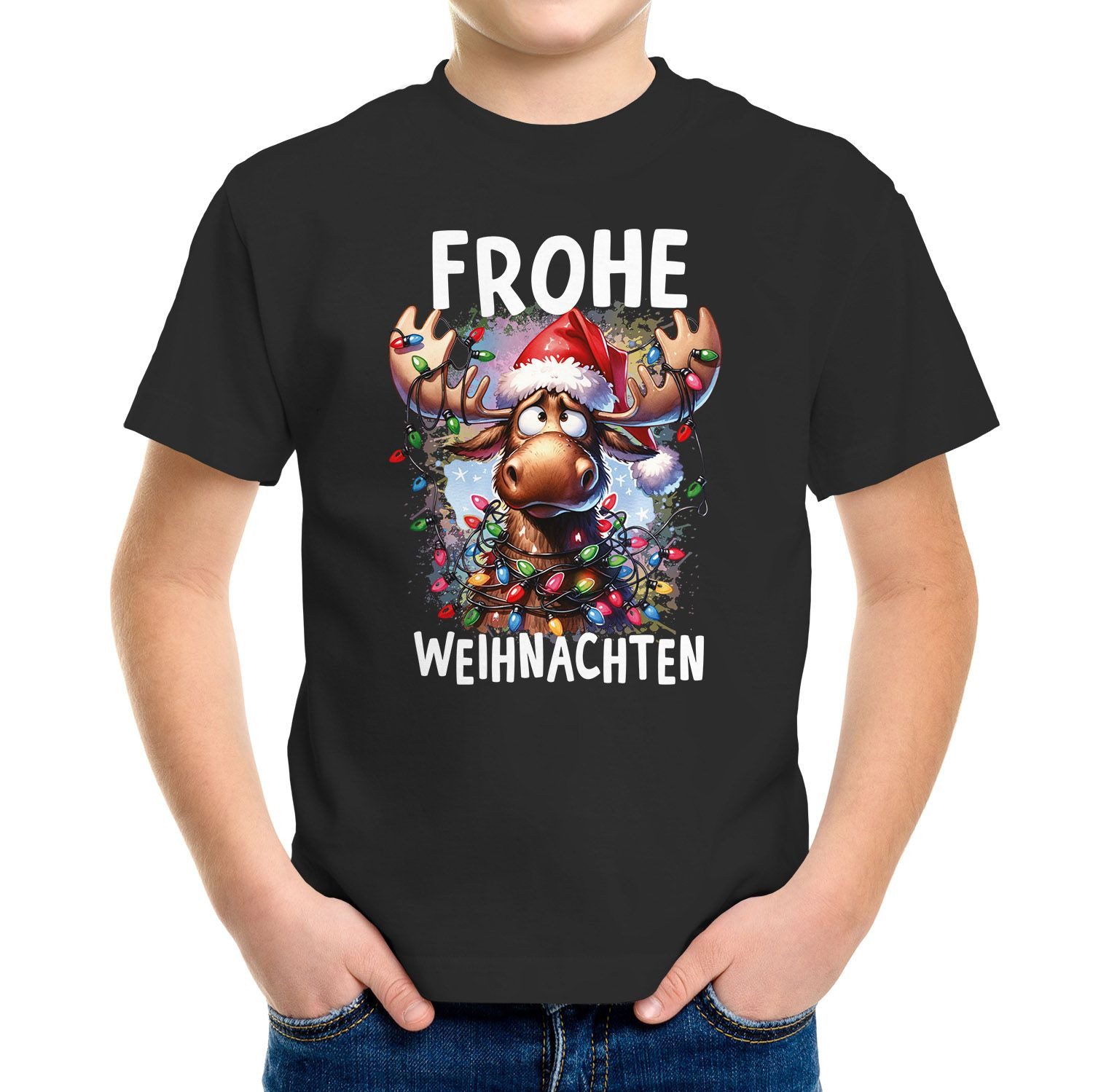 Print-Shirt Kinder T-Shirt Frohe Weihnachten Rentier Elch Lustig Weihnachtsoutfit