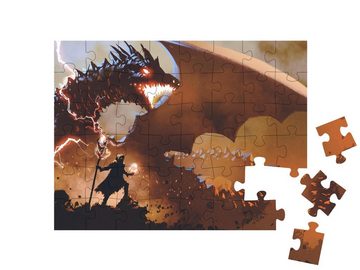 puzzleYOU Puzzle Schwarzer Zauberer mit einem Zauberstab, 48 Puzzleteile, puzzleYOU-Kollektionen Drache, Fantasy, Tiere aus Fantasy & Urzeit