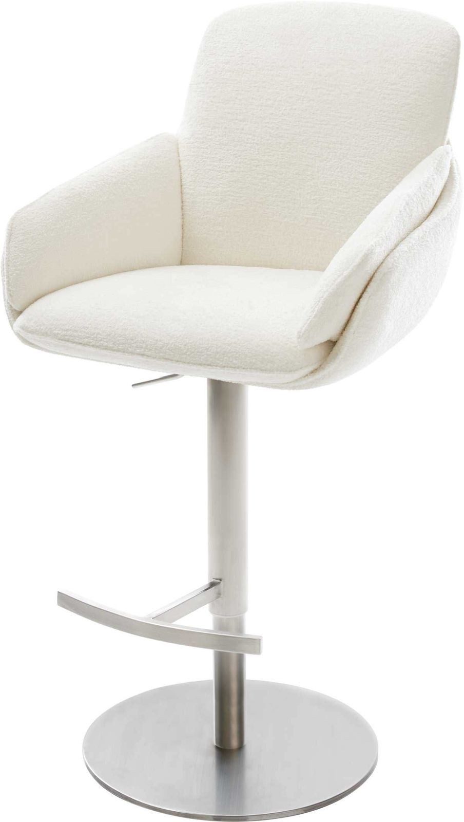 DELIFE Barhocker Luan-Flex, Drehfuß höhenverstellbar Edelstahl Silberfarben Bouclé Soft Beige