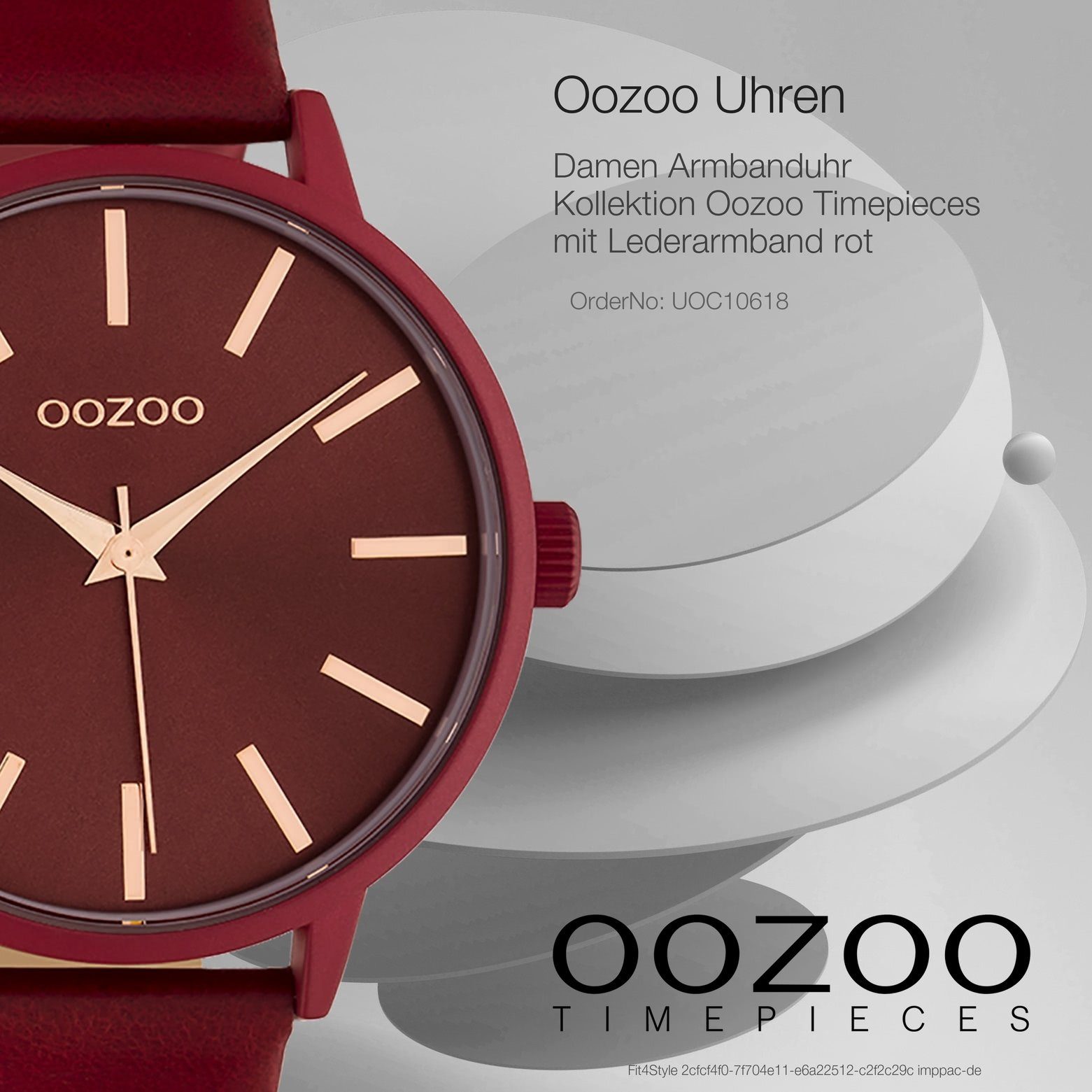 Quarzuhr groß 42mm) Oozoo rot, Lederarmband, Armbanduhr rund, Damen Damenuhr OOZOO (ca. Fashion-Style