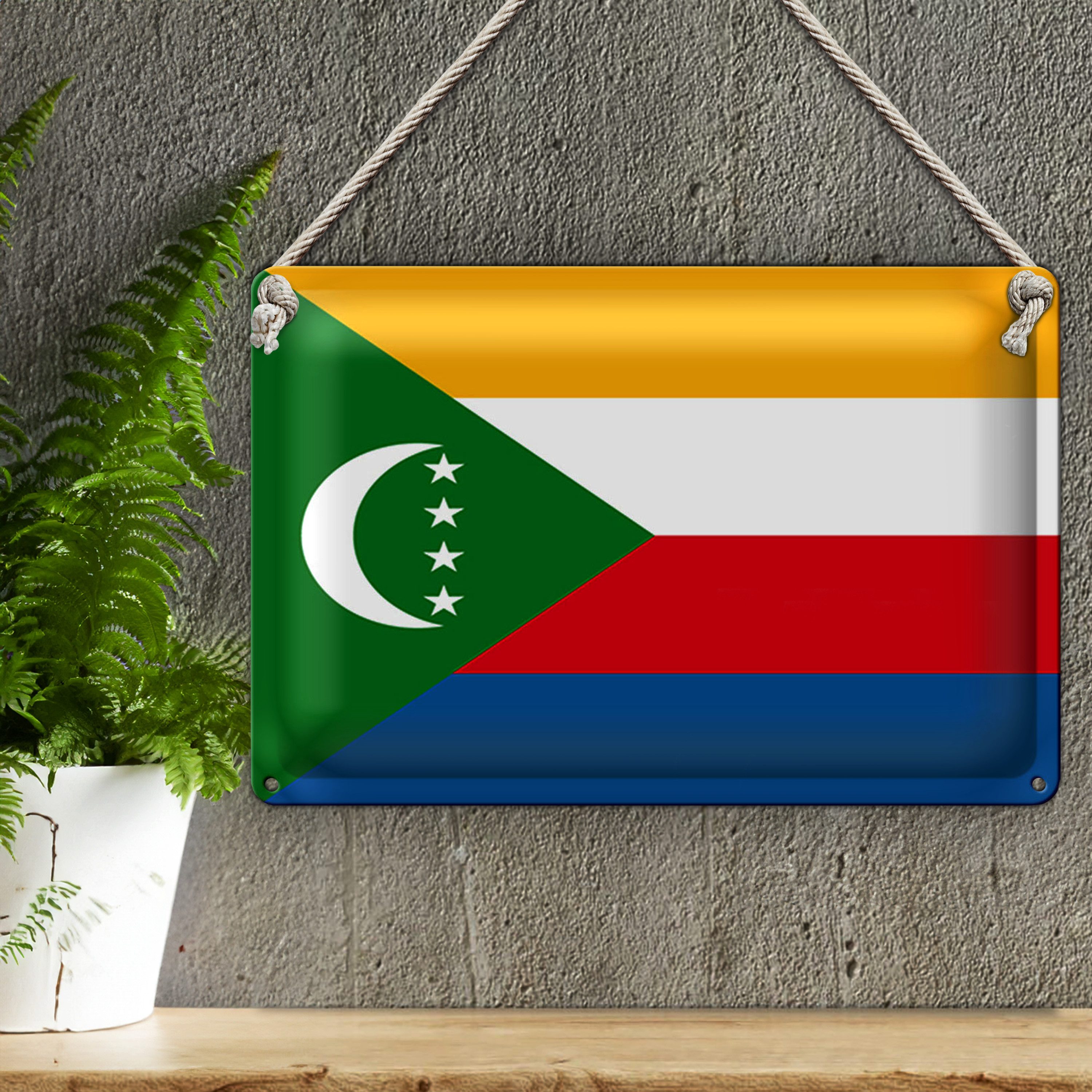 Roomando Metallschild Blechschild Flagge Komoren 30x20cm Flag of the Comoros