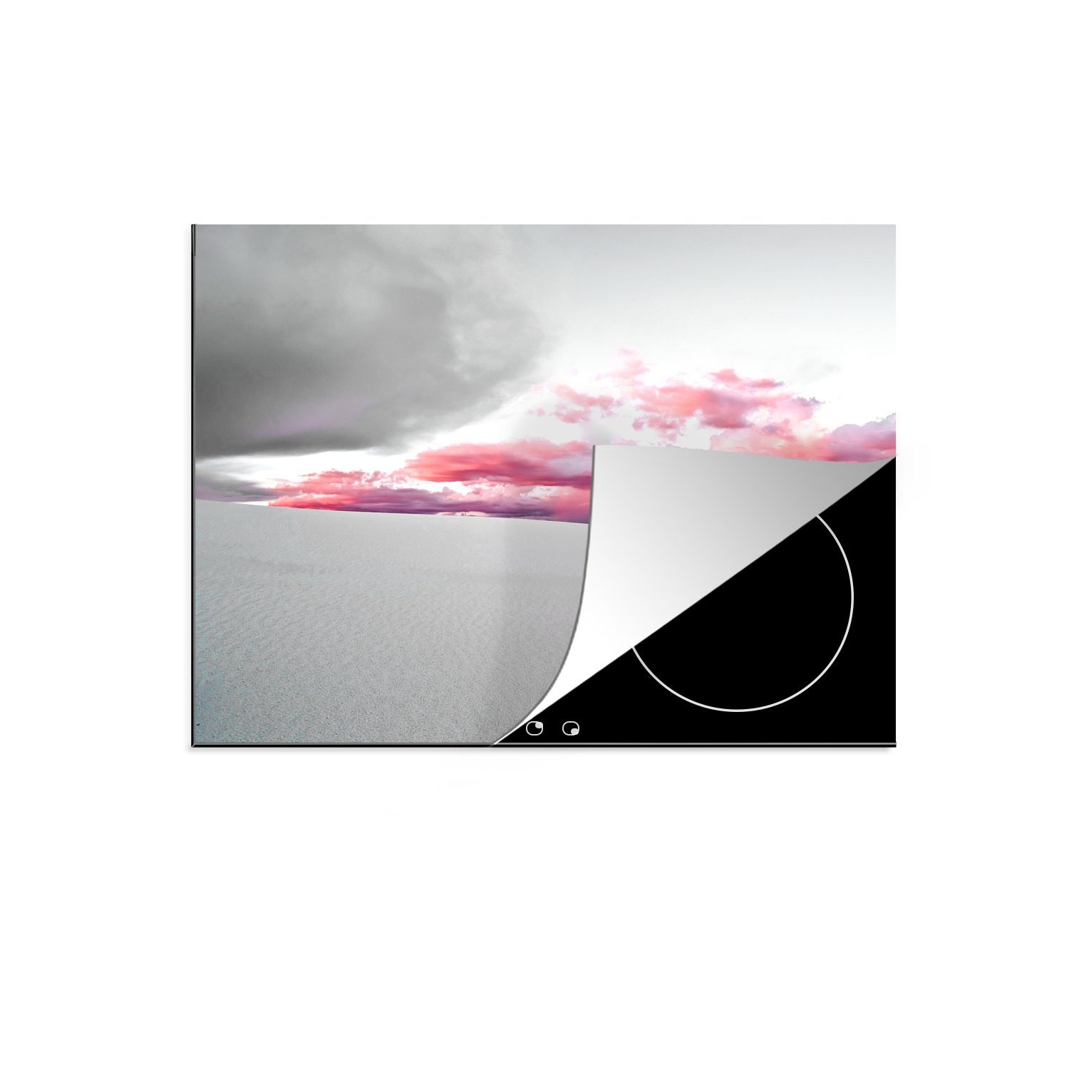 MuchoWow Herdblende-/Abdeckplatte Weißer Sand Rosa Wolken, Vinyl, (1 tlg), 70x52 cm, Mobile Arbeitsfläche nutzbar, Ceranfeldabdeckung