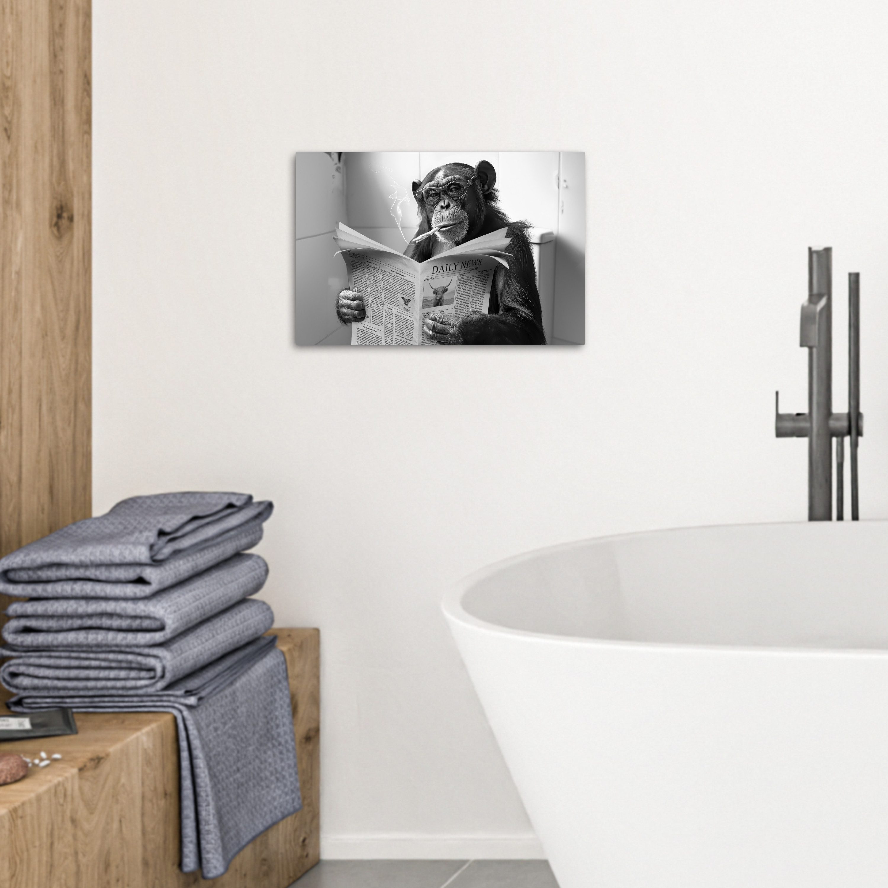 OneMillionCanvasses® Leinwandbild Schimpanse - Affe - Zeitung - Toilette - Humor, Fotodruck (1 St), Bilder für Badezimmer, Bad und Toiletten Deko, Bild WC 30x20 – Bild 3 von 5