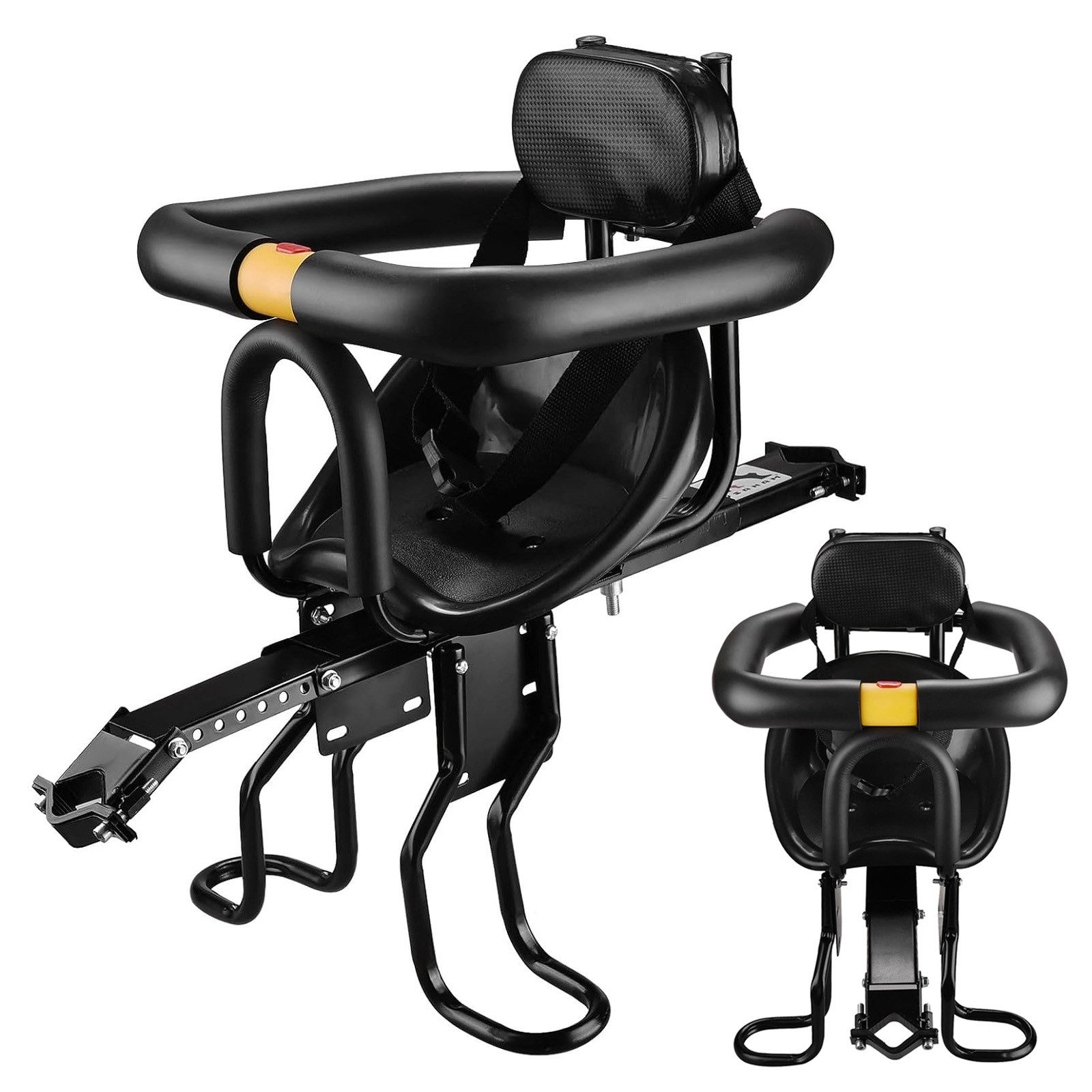 REDOM Fahrradkindersitz Kinderfahrradsitz vorne für Mountainbike und Citybike, ab: 8 Monaten, bis: 7 Jahre, (mit Sicherheitsgurt Schutzbügel und weicher Polsterung, 1-tlg), Verstellbare Fußstützen und ergonomische Form für optimalen Komfort