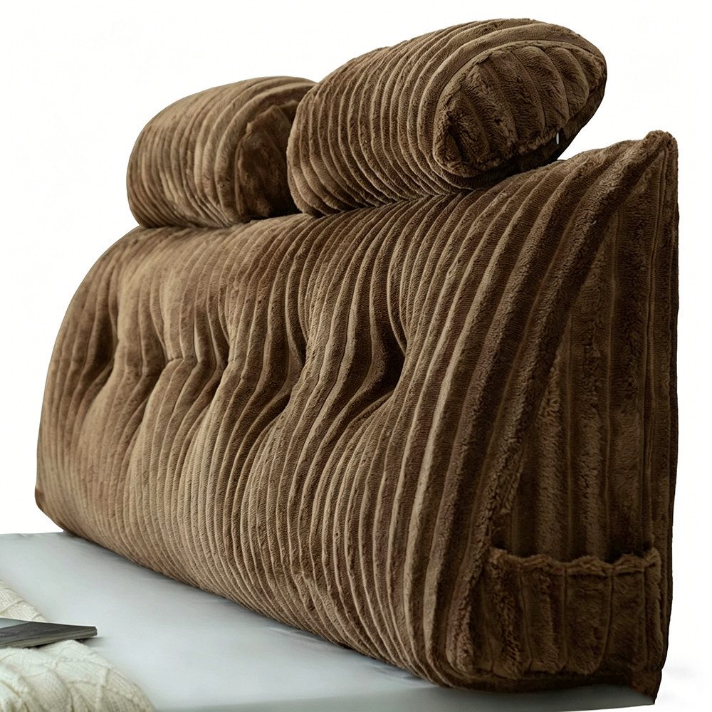 Agger Rückenkissen Cord-Wedge-Kissen,Couchkissen mit Seitentaschen, Sofakissen, Mit zusätzlichem Rundkissen,Lesekissen für Bett und Sofa