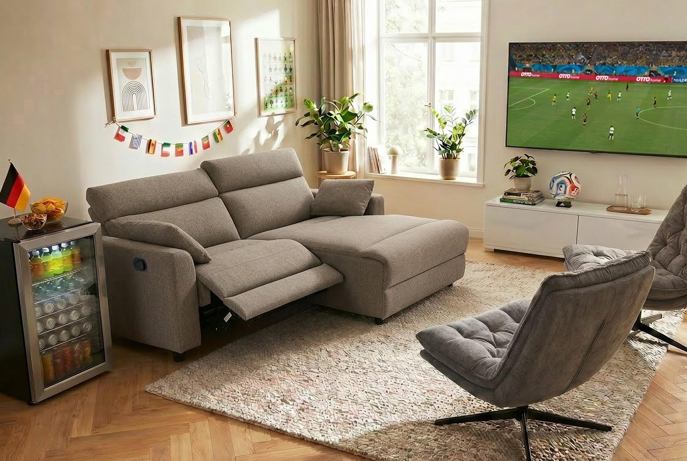 OTTO home Ecksofa JENNA L-Form, 209cm - OTTO. Verlässliche Qualität., manuelle o. elektrische Relaxfunktion, USB A/C, Struktur fein.