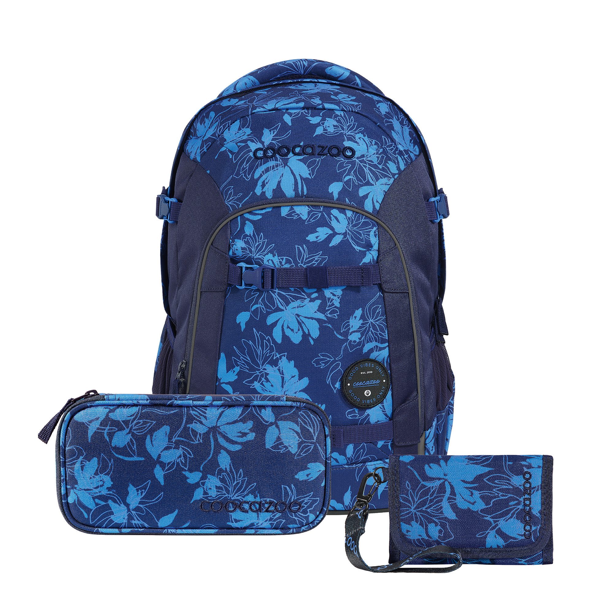 coocazoo Schulranzen Schulrucksack-Set JOKER Tropical Night Geldbörse (3-tlg)