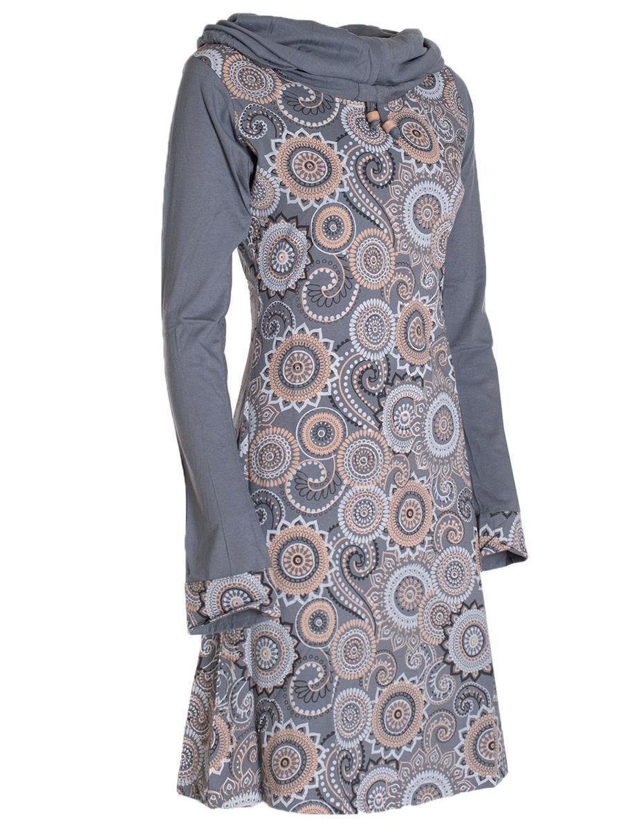 Vishes Jerseykleid Langarm Kleid Schal-Kleid Winterkleider Baumwollkleid Hippie, Goa, Ethno Style – Bild 5 von 5