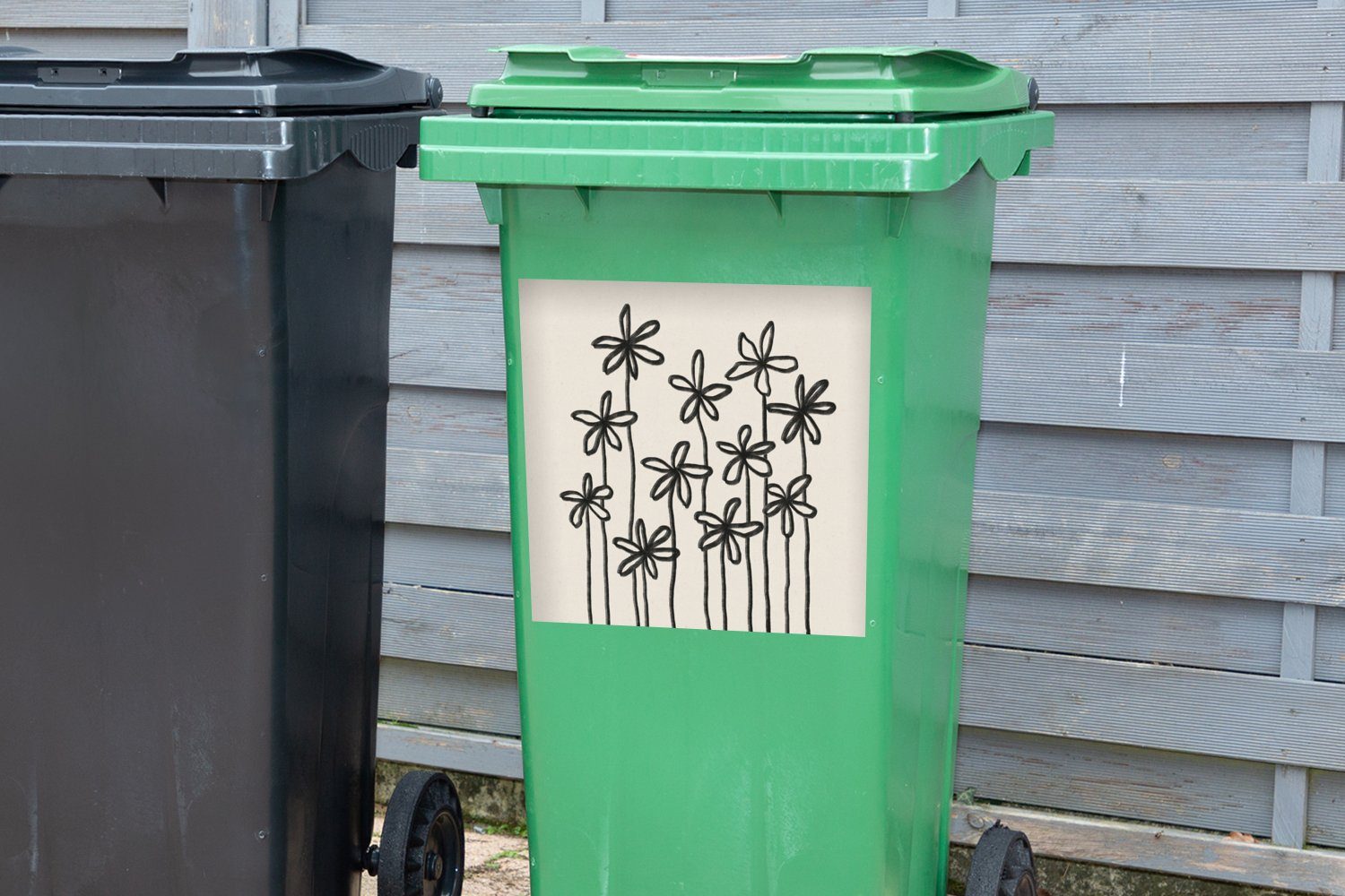 MuchoWow Wandsticker Blumen - Pflanzen Mülltonne, Container, Sticker, (1 St), Abstrakt Abfalbehälter Pastell - - Mülleimer-aufkleber
