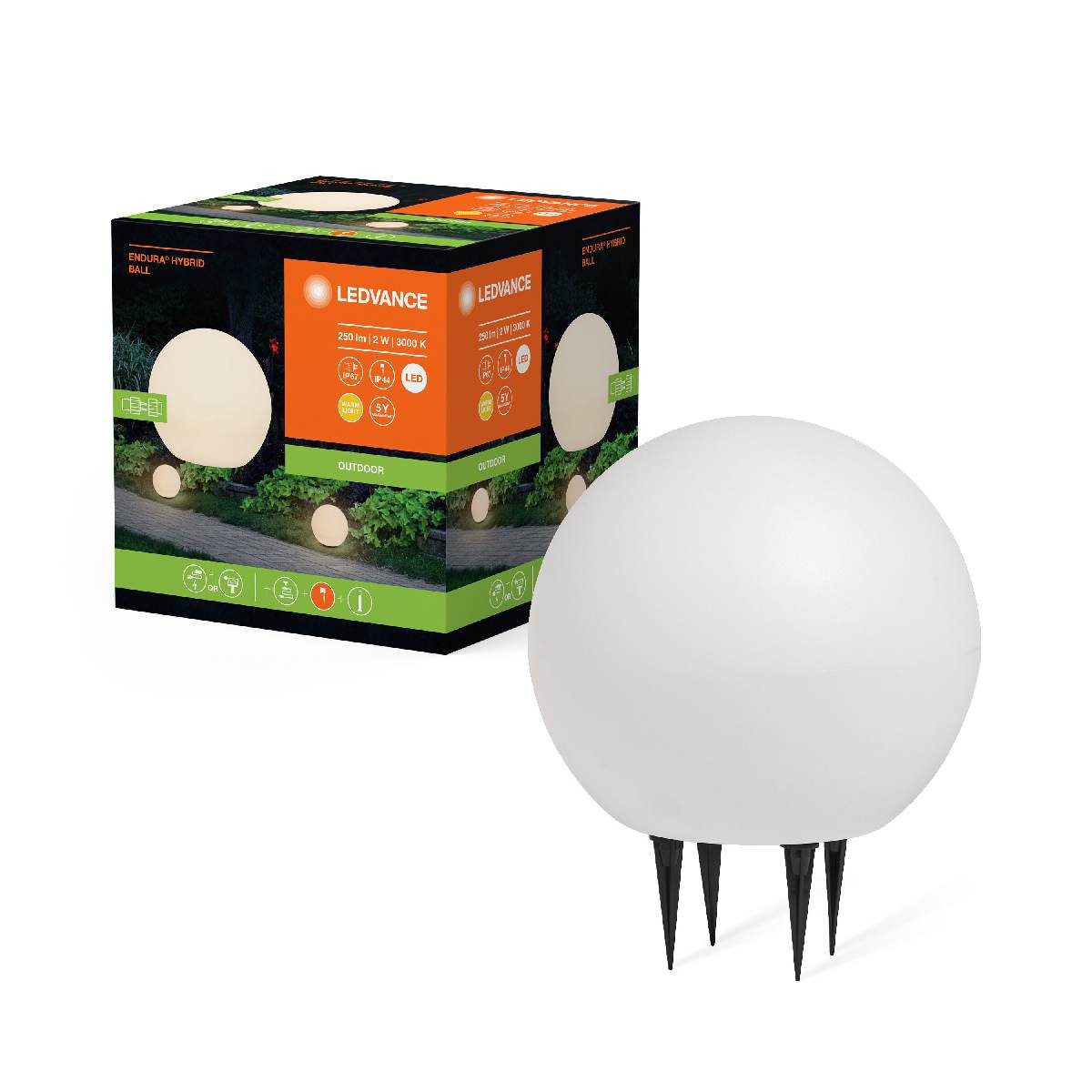 Ledvance LED Gartenleuchte LEDVANCE LED-Erdspießleuchte Endura Hybrid Ball weiß Erdstrahler