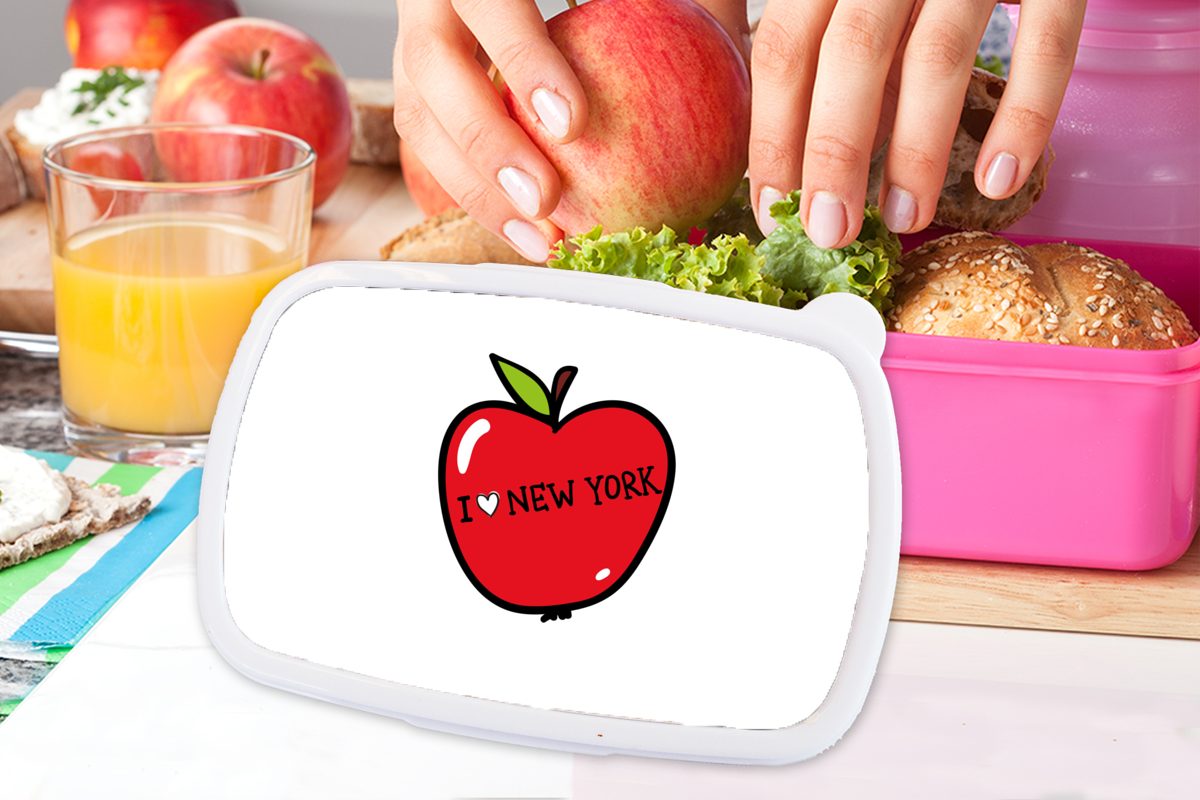 MuchoWow New Kunststoff (2-tlg), Mädchen, Snackbox, rosa Brotdose Rot, Brotbox York Erwachsene, Kunststoff, - - Apfel Lunchbox Kinder, für
