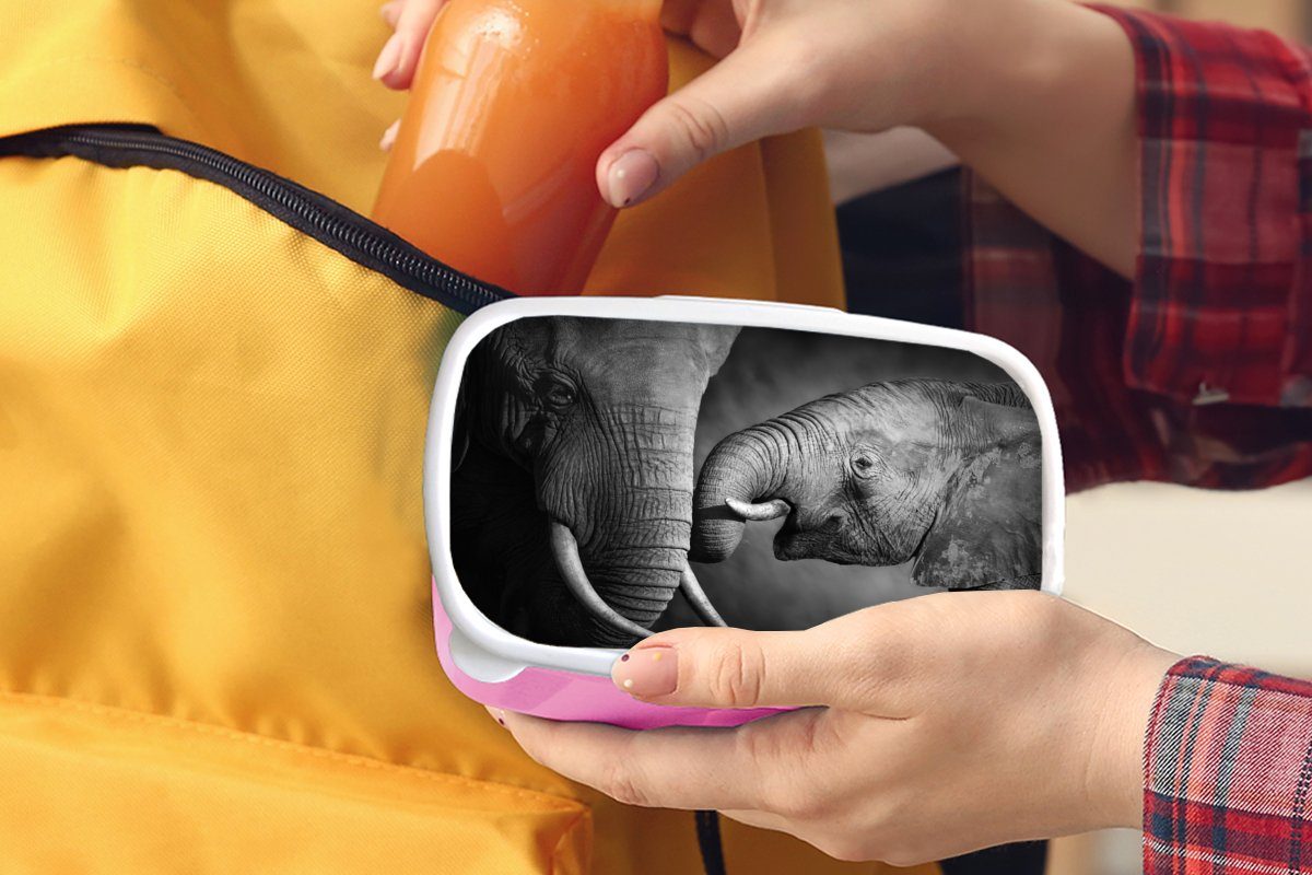 Schwarz Elefant Kunststoff Erwachsene, Brotbox - Wildtiere (2-tlg), Mädchen, MuchoWow - für rosa Kinder, Lunchbox Weiß Kunststoff, Snackbox, Porträt, - Brotdose -