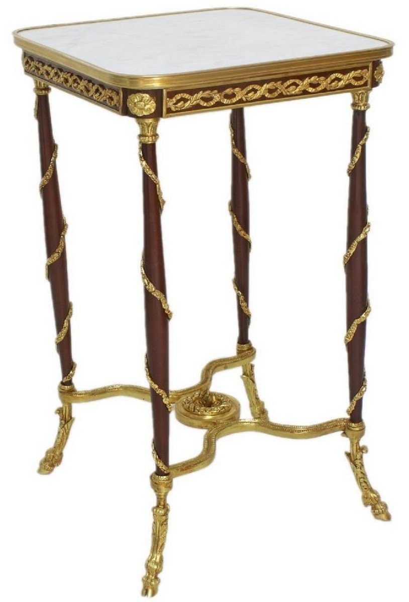 Casa Padrino Beistelltisch Barock Beistelltisch Braun / Gold / Weiß 45 x 45 x H. 78 cm - Handgefertigter Massivholz Tisch im Barockstil - Barock Möbel