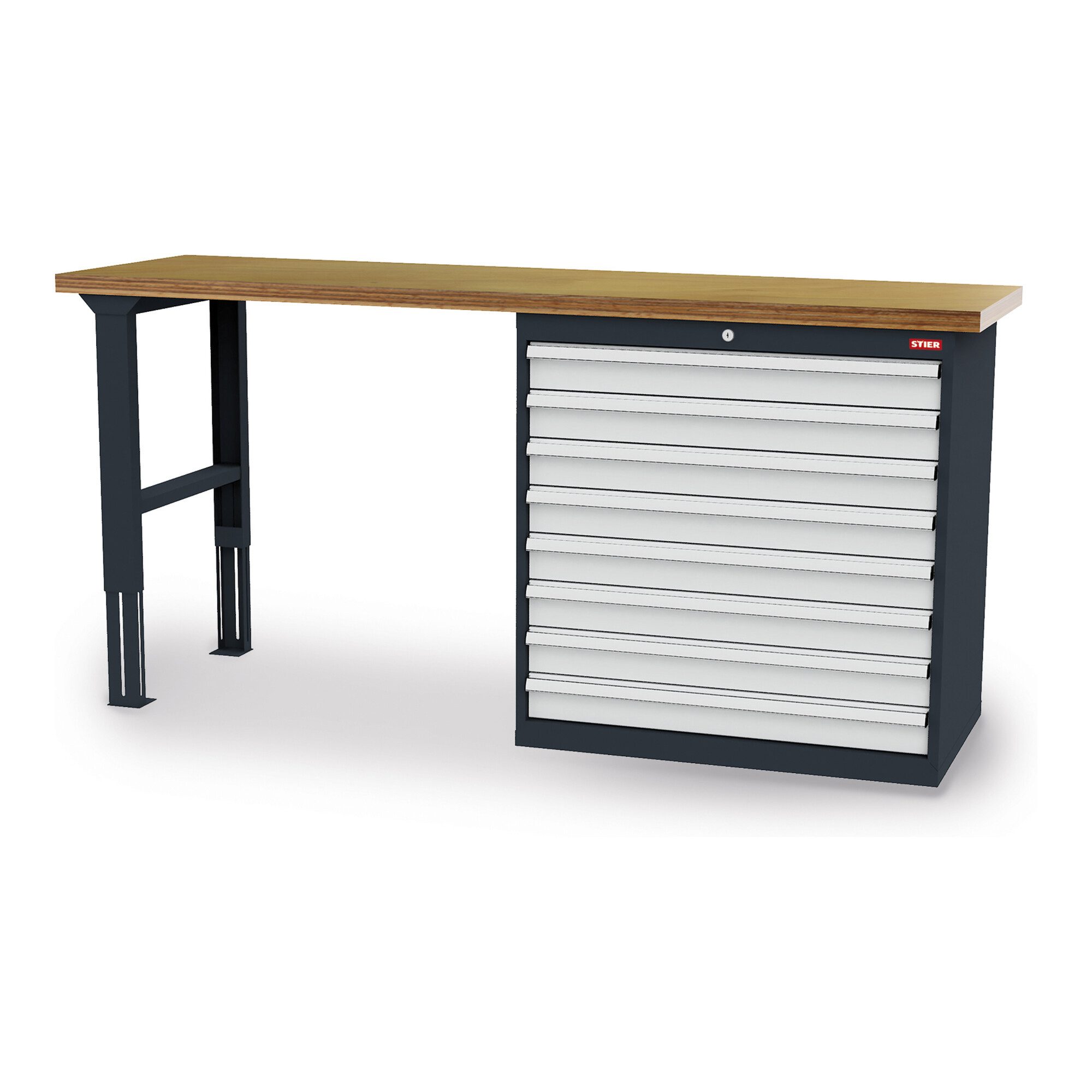 Werkbank STIER Werkbank BxTxH 2000x600x1060 mm mit 1 Schrankgehäuse der Breite